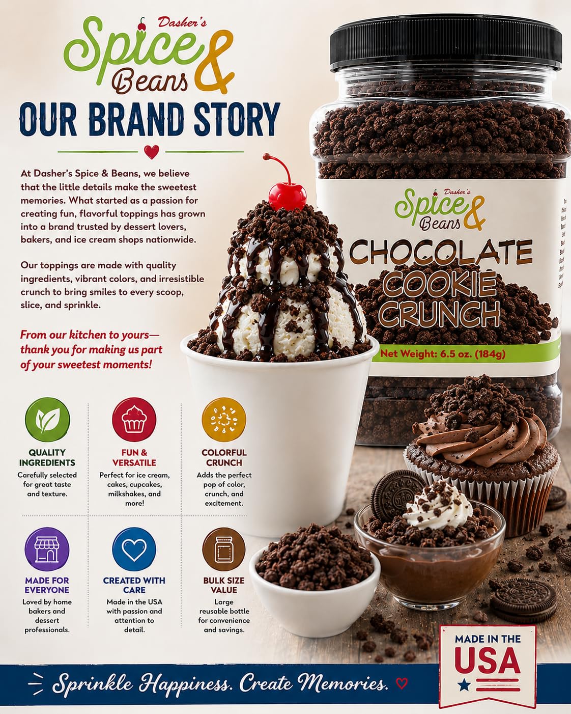Chocolate Cookie Crunch Crumbles | Ice Cream & Dessert Topping, Baking Mix-In, Cake Decoration, Chocolate Sandwich Cookie Pieces, Ready-to-Use Easy