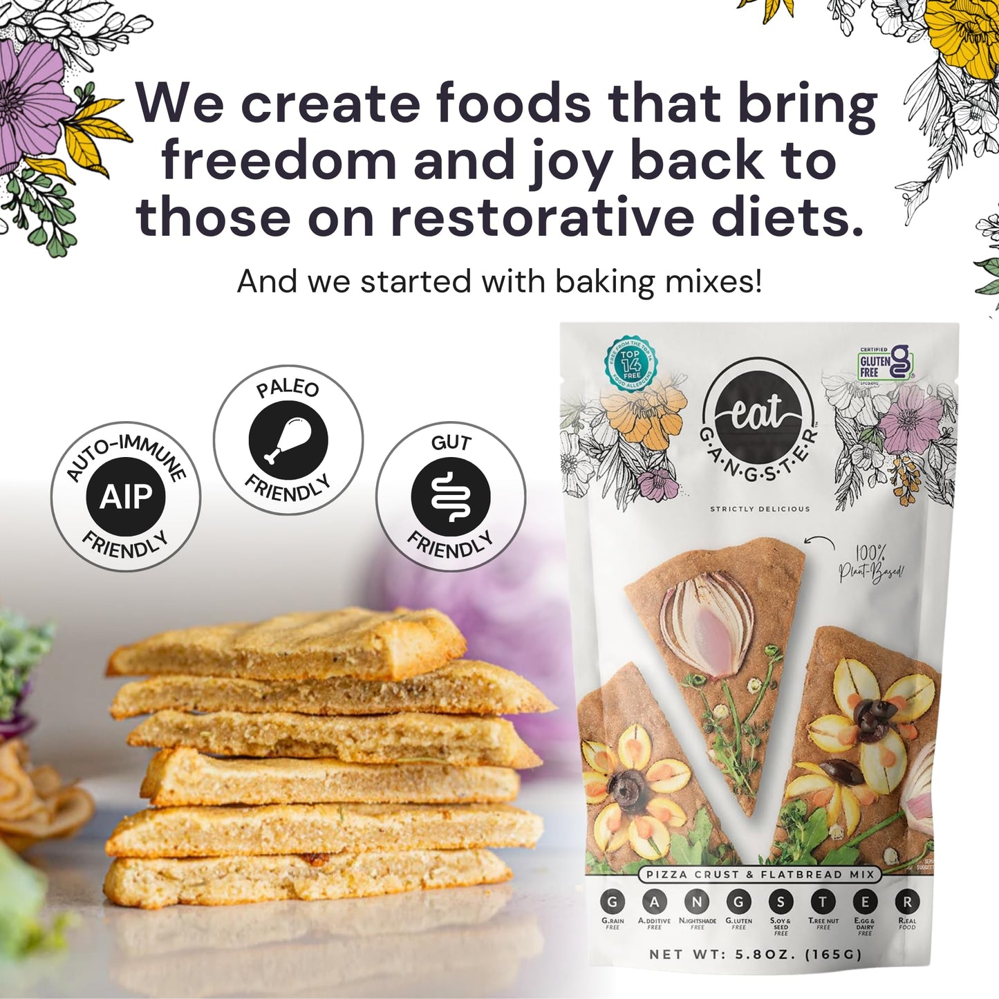 eat G.A.N.G.S.T.E.R. Vegan Pizza Crust & Flatbread Mix, Allergy-Friendly Baking Mix, Grain-Free, No Dairy, Nuts, Gluten, Dairy, For Paleo & AIP Diets, Delicious Crusts or Make Panini Sandwiches