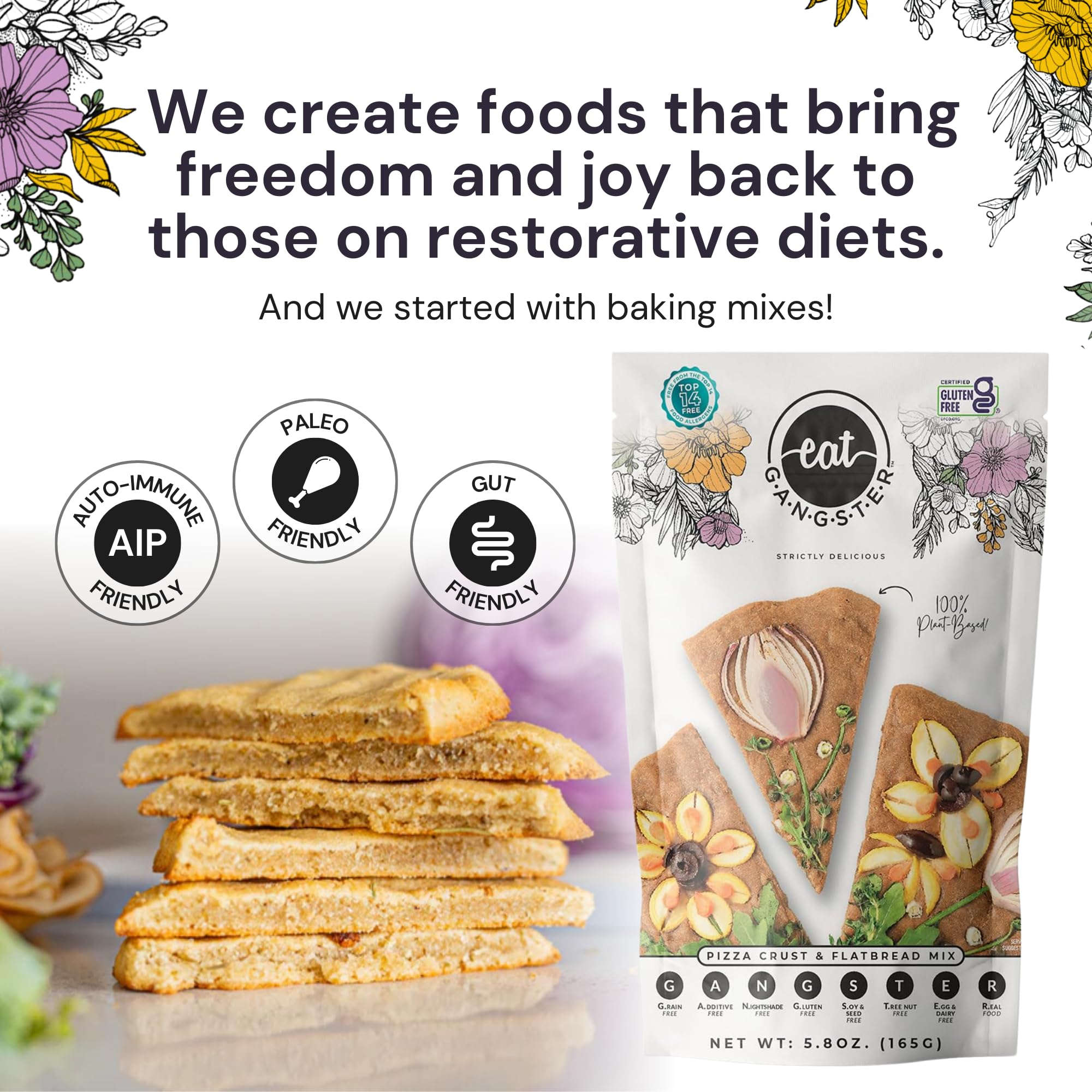 eat G.A.N.G.S.T.E.R. Vegan Pizza Crust & Flatbread Mix, Allergy-Friendly Baking Mix, Grain-Free, No Dairy, Nuts, Gluten, Dairy, For Paleo & AIP Diets, Delicious Crusts or Make Panini Sandwiches