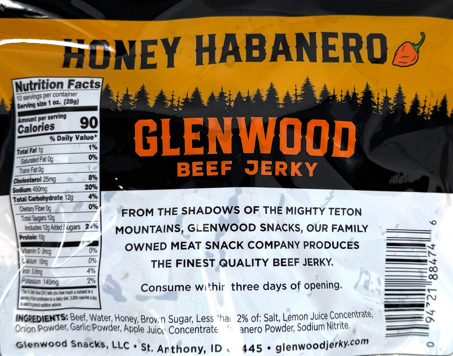 Glenwood Premium Beef Jerky Handcrafted Jerky, Honey Habanero 10 Ounce Bulk Jerky, Naturally Wood Smoked Jerky, Made in the USA, No MSG, Gluten-Free