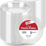 Munfix 200 Clear Plastic Plates Set - 7 Inch Disposable Dessert/Salad Plates, Bulk Pack for Party BBQ, Picnic, Parties, Travel and Events