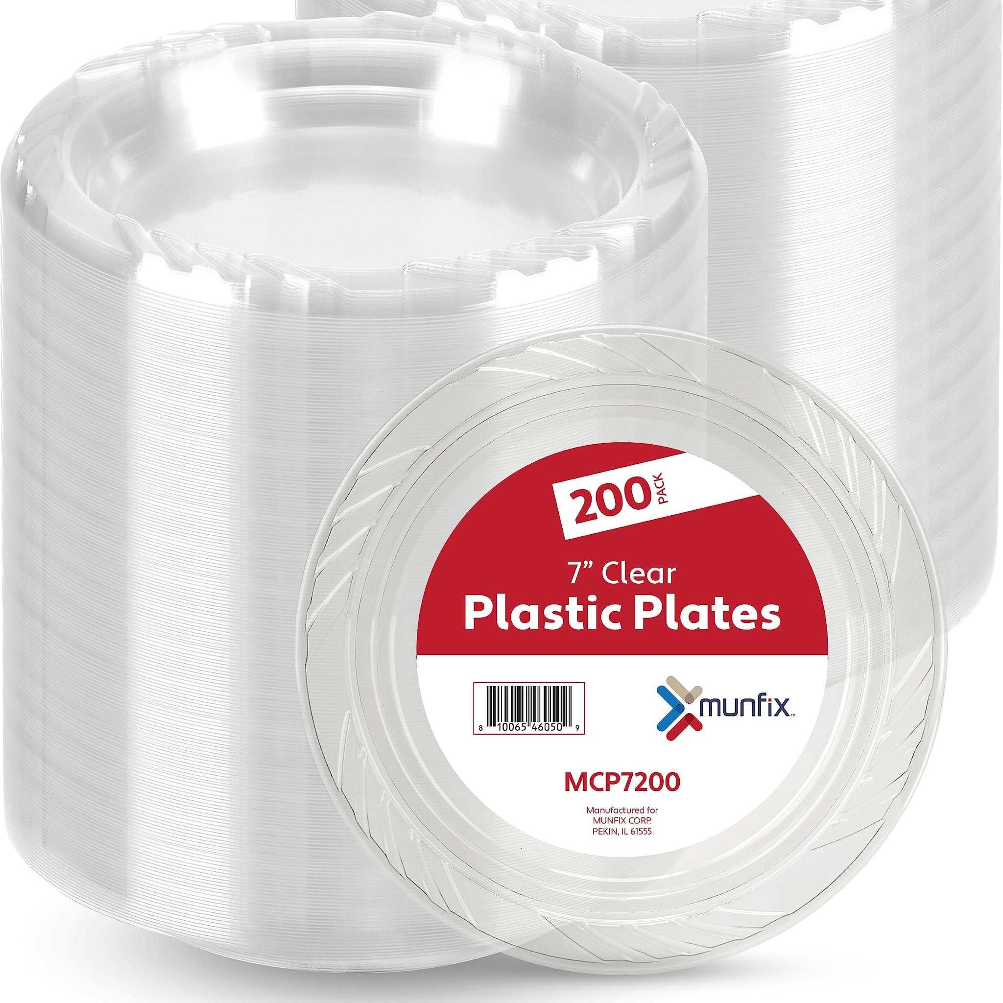 Munfix 200 Clear Plastic Plates Set - 7 Inch Disposable Dessert/Salad Plates, Bulk Pack for Party BBQ, Picnic, Parties, Travel and Events