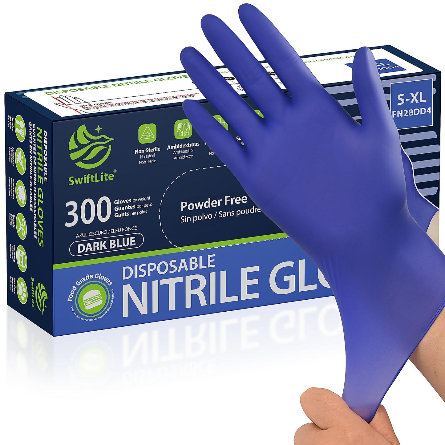 SWIFTLITE Disposable Nitrile Gloves, Food Safe, Latex-Free Powder-Free, Kitchen Rubber Gloves for Cooking, Cleaning and Food Prep (Large, 300)
