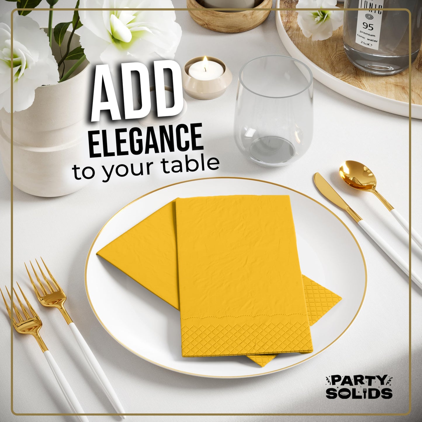 Party Solids Yellow Dinner Napkins Disposable 8" x 4" Folded - 40 Pcs 2 Ply Yellow Napkins Disposable Paper Guest Towels for Bathrooms, Dinners