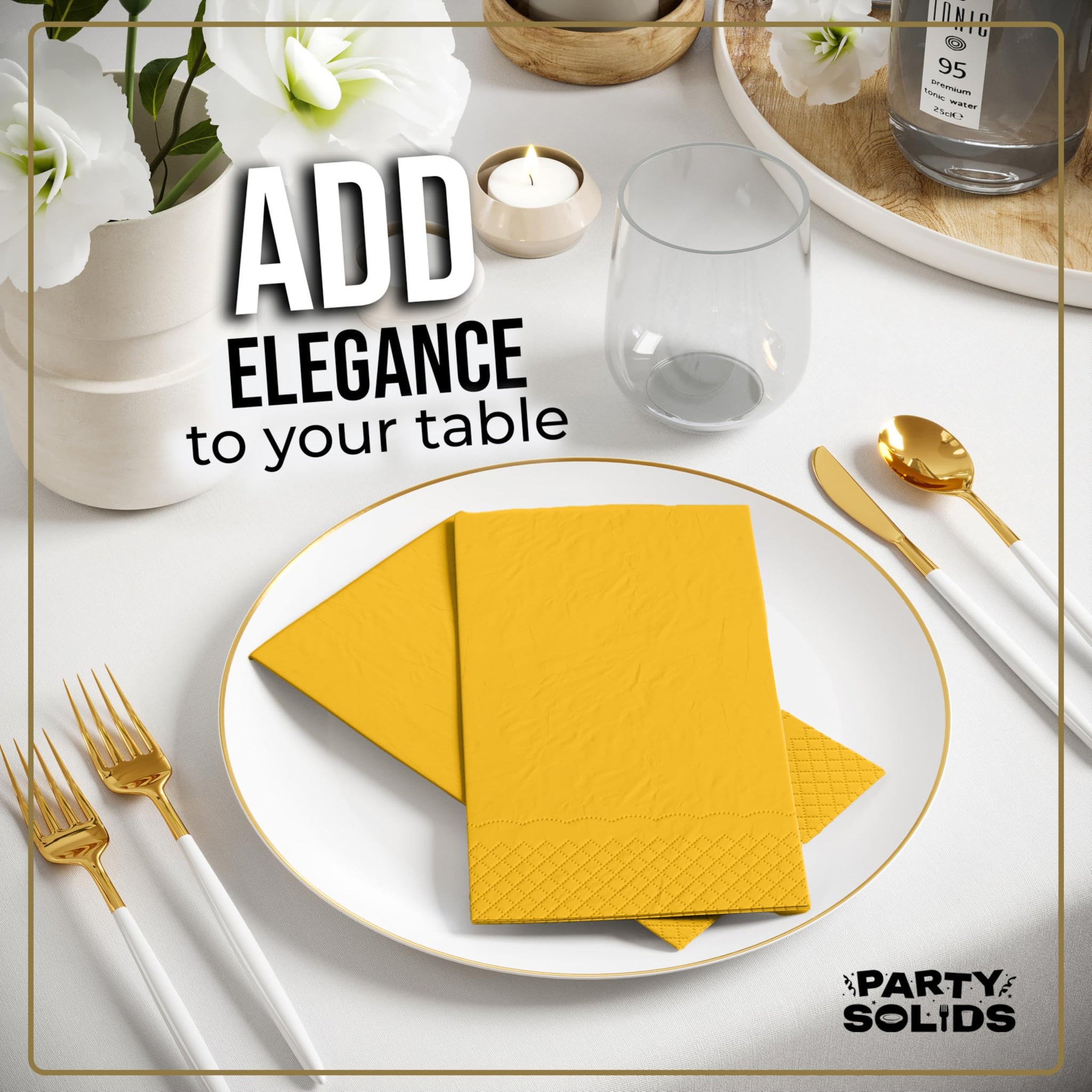 Party Solids Yellow Dinner Napkins Disposable 8" x 4" Folded - 40 Pcs 2 Ply Yellow Napkins Disposable Paper Guest Towels for Bathrooms, Dinners