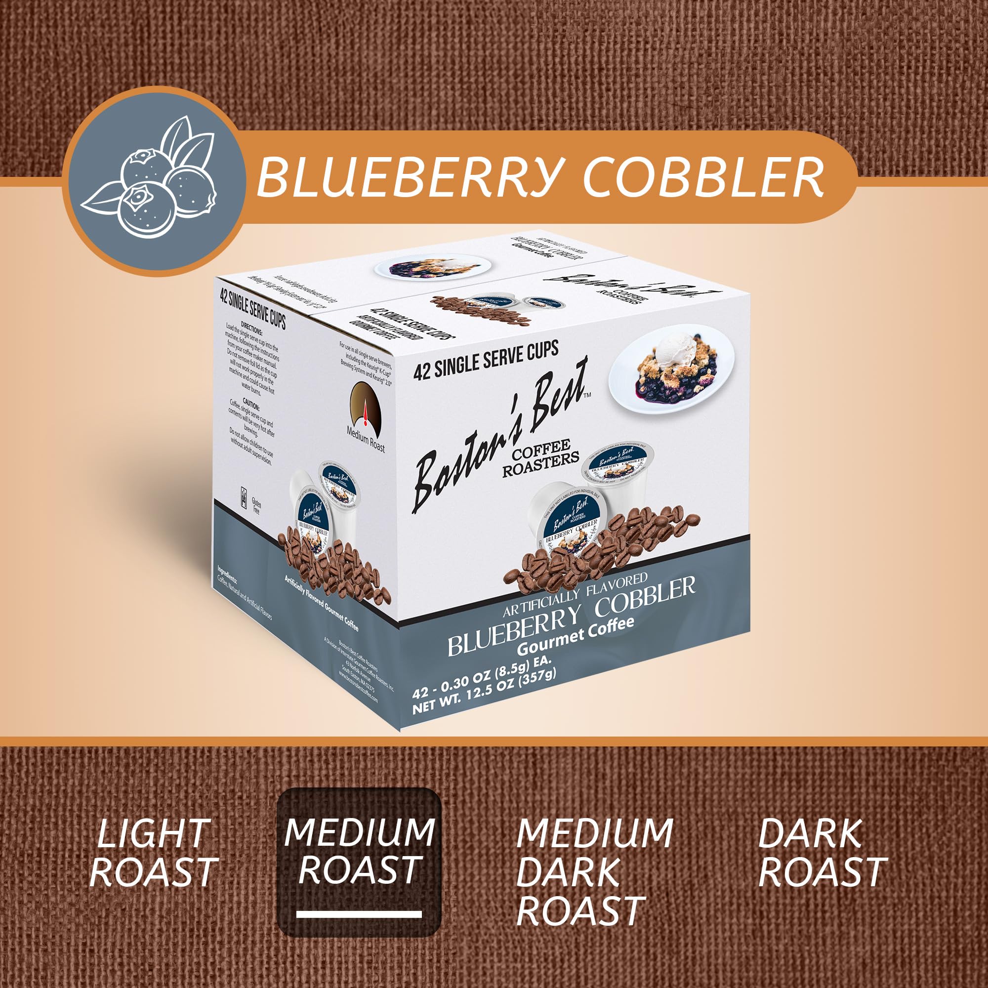 Boston’s Best - Blueberry Cobbler Flavored Coffee Blend, Dessert Gourmet Compatible with Keurig Coffee Maker, 1 Count (42 Single Serve Medium Roast