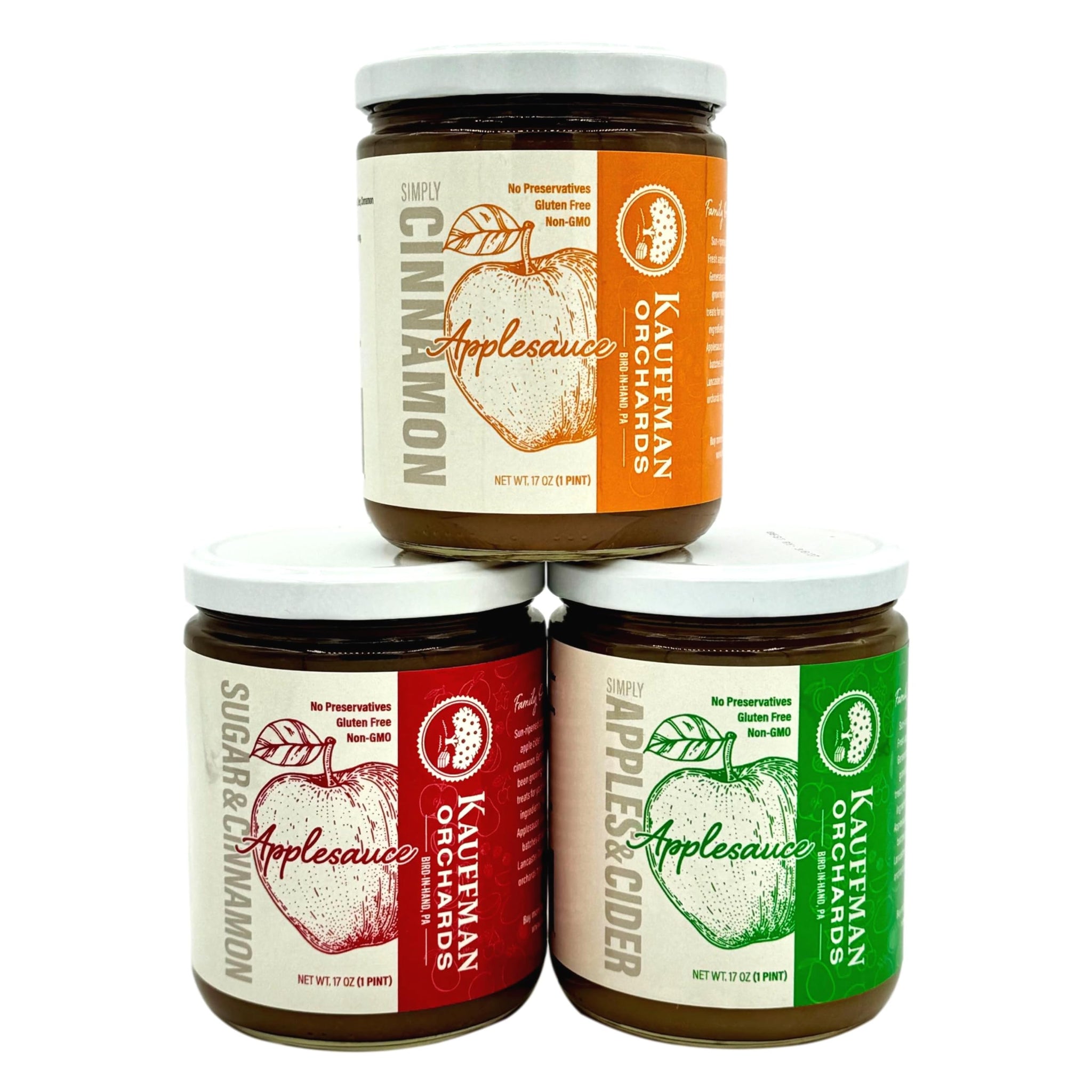 Kauffman Orchards Simply Cinnamon Applesauce, No Sugar Added, Made in Small Batches, 17 Ounce Jar (Case of 12)