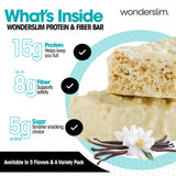 Wonderslim High Fiber Protein Bars, Fluffy Vanilla Crisp | 15g Protein, 6g Fiber | Low Sugar, Low Carb | Healthy Indulgence | Satisfying, Supports