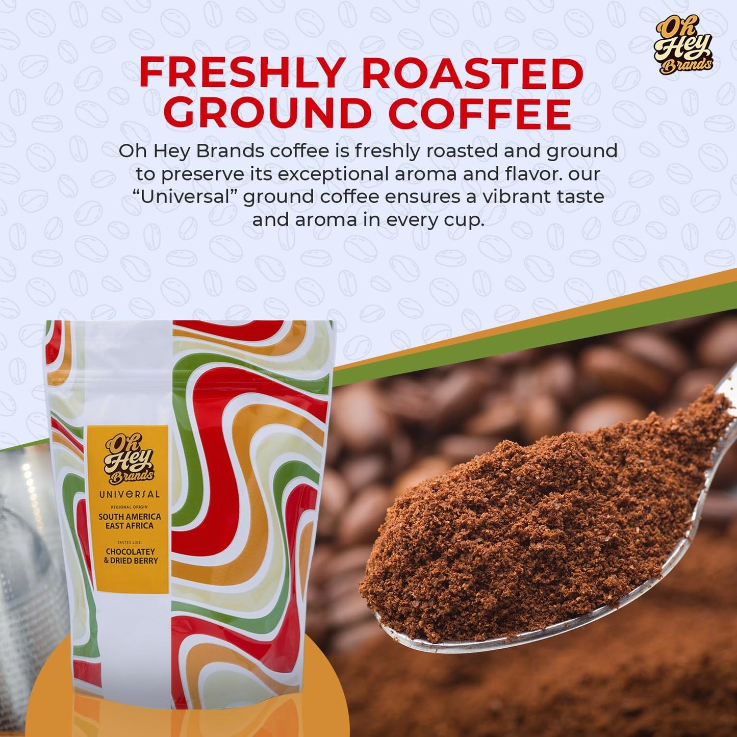 OH HEY BRANDS Ground coffee medium roast 12 oz - Caramel, Chocolate, and Berry Notes flavored coffee ground - Sourced from East Africa & Latin America