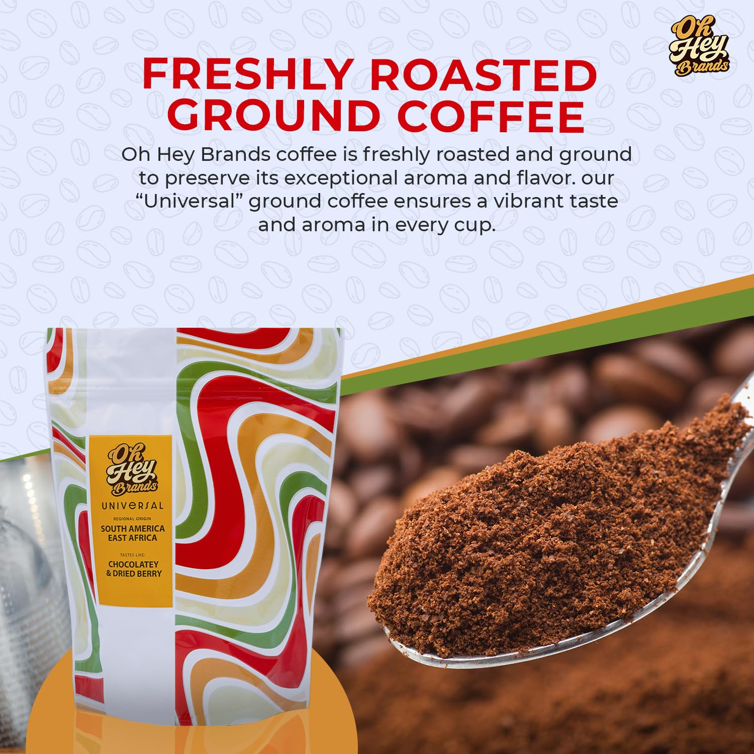 OH HEY BRANDS Ground coffee medium roast 12 oz - Caramel, Chocolate, and Berry Notes flavored coffee ground - Sourced from East Africa & Latin America