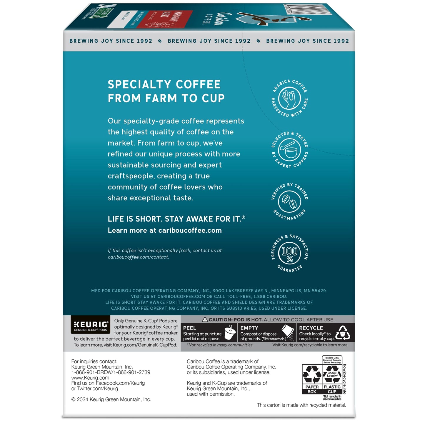 Caribou Coffee® Single-Serve Coffee K-Cup® Pods, Mahogany, Carton Of 24