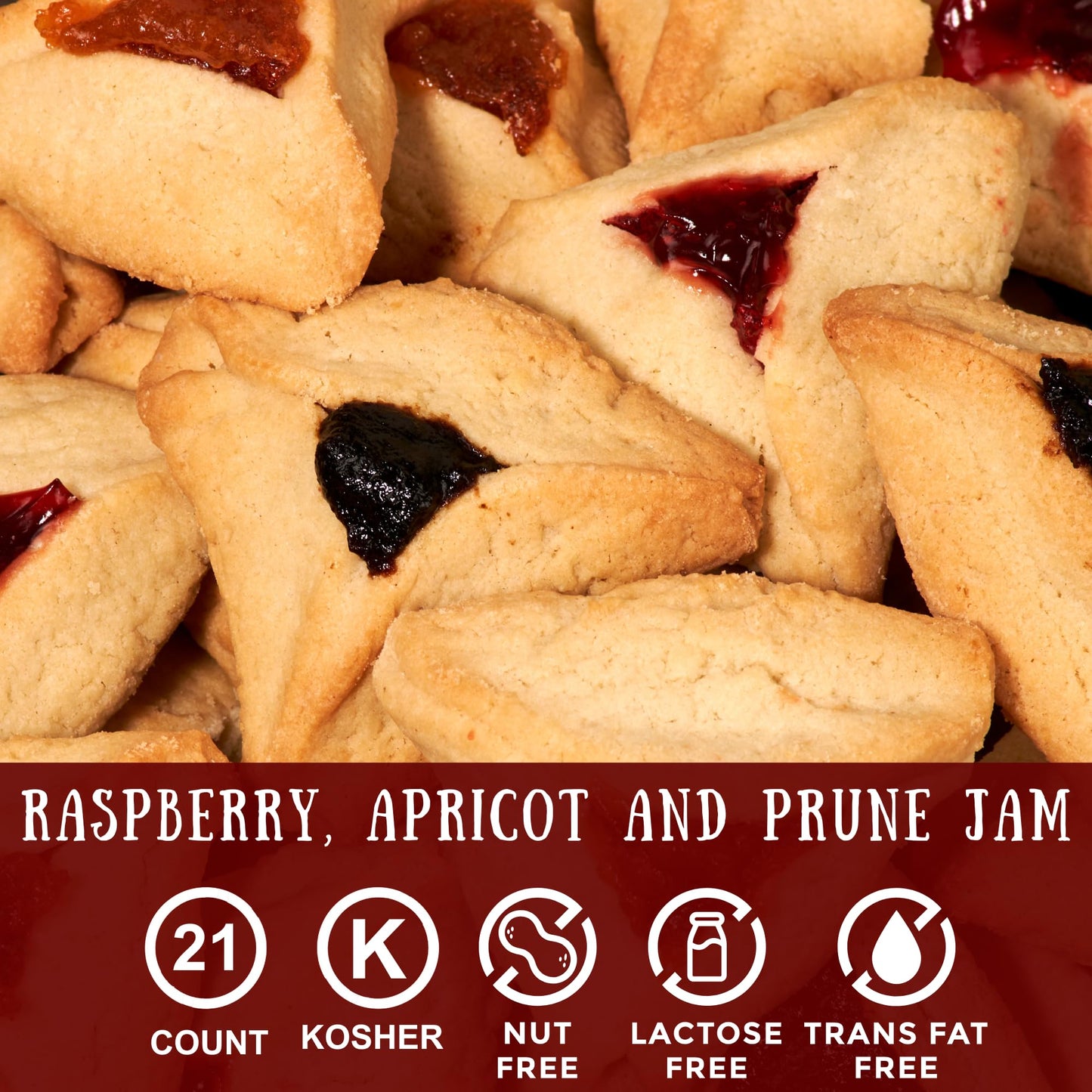 Hametaschen Cookies | Shortbread Cookies Filled with Apricot, Prune & Raspberry Jam | Purim Gifts | Mishloach Manot | Kosher, Dairy Free & Nut Free |