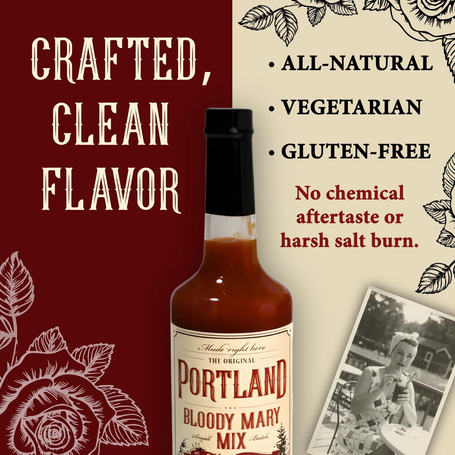 Portland Bloody Mary Mix - Smoky Blend Cocktail Mixer (750ml Bottle) | Vegetarian Worcestershire, Gluten-Free | No Artificial Ingredients | Small