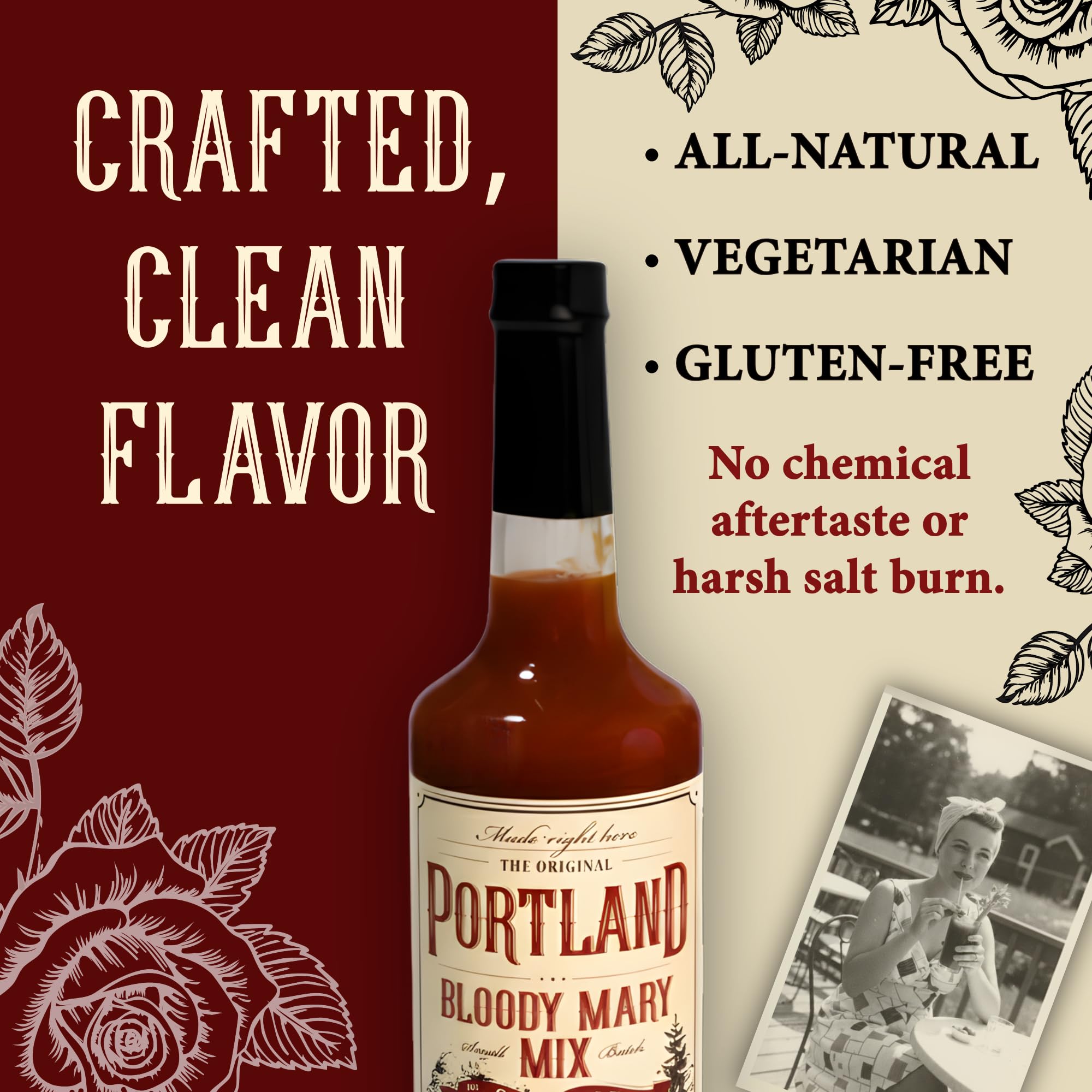 Portland Bloody Mary Mix - Smoky Blend Cocktail Mixer (750ml Bottle) | Vegetarian Worcestershire, Gluten-Free | No Artificial Ingredients | Small