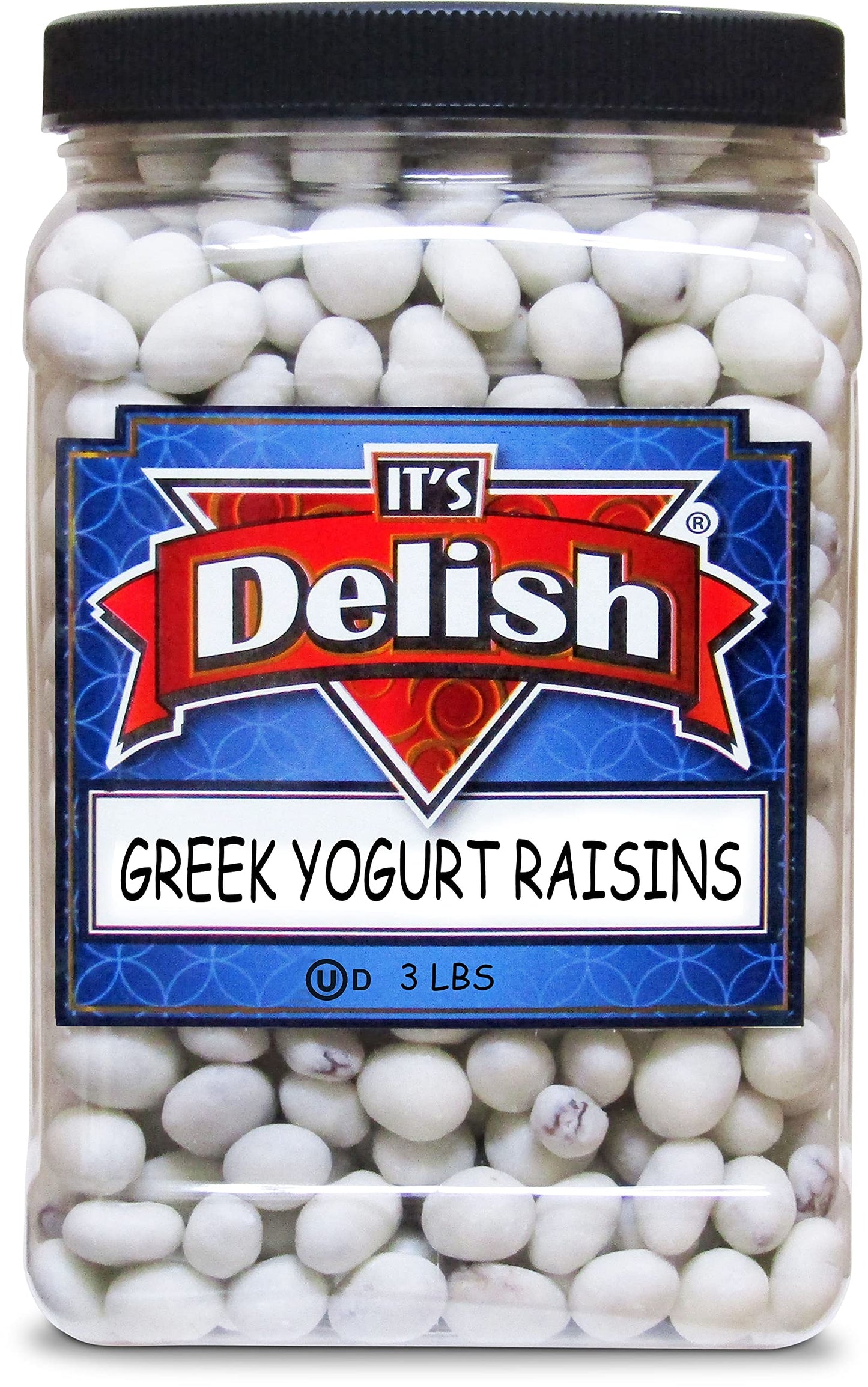 Greek Yogurt Covered Raisins by It's Delish, 3 Lbs Jumbo Container - Scrumptious & Nutritious Yogurt Coated Dried Raisins - Sweet Snacking and Bulk
