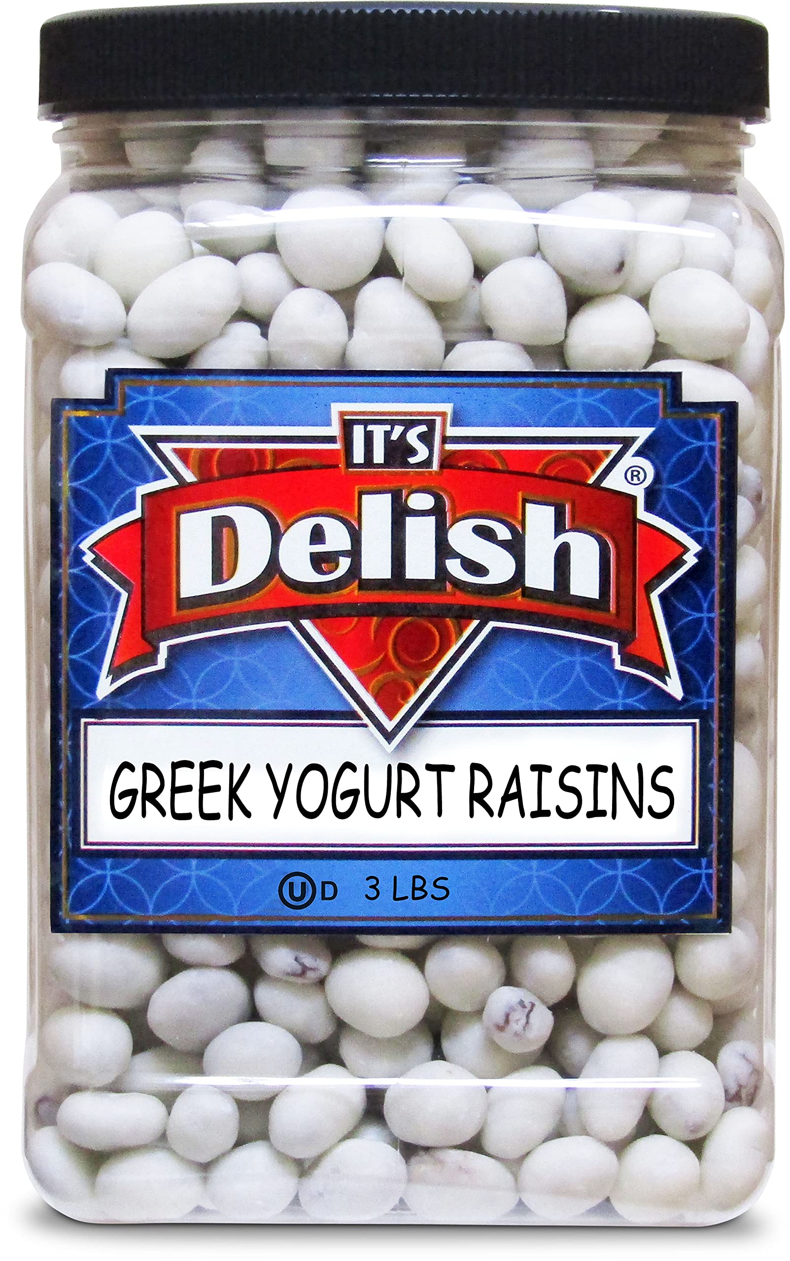 Greek Yogurt Covered Raisins by It's Delish, 3 Lbs Jumbo Container - Scrumptious & Nutritious Yogurt Coated Dried Raisins - Sweet Snacking and Bulk