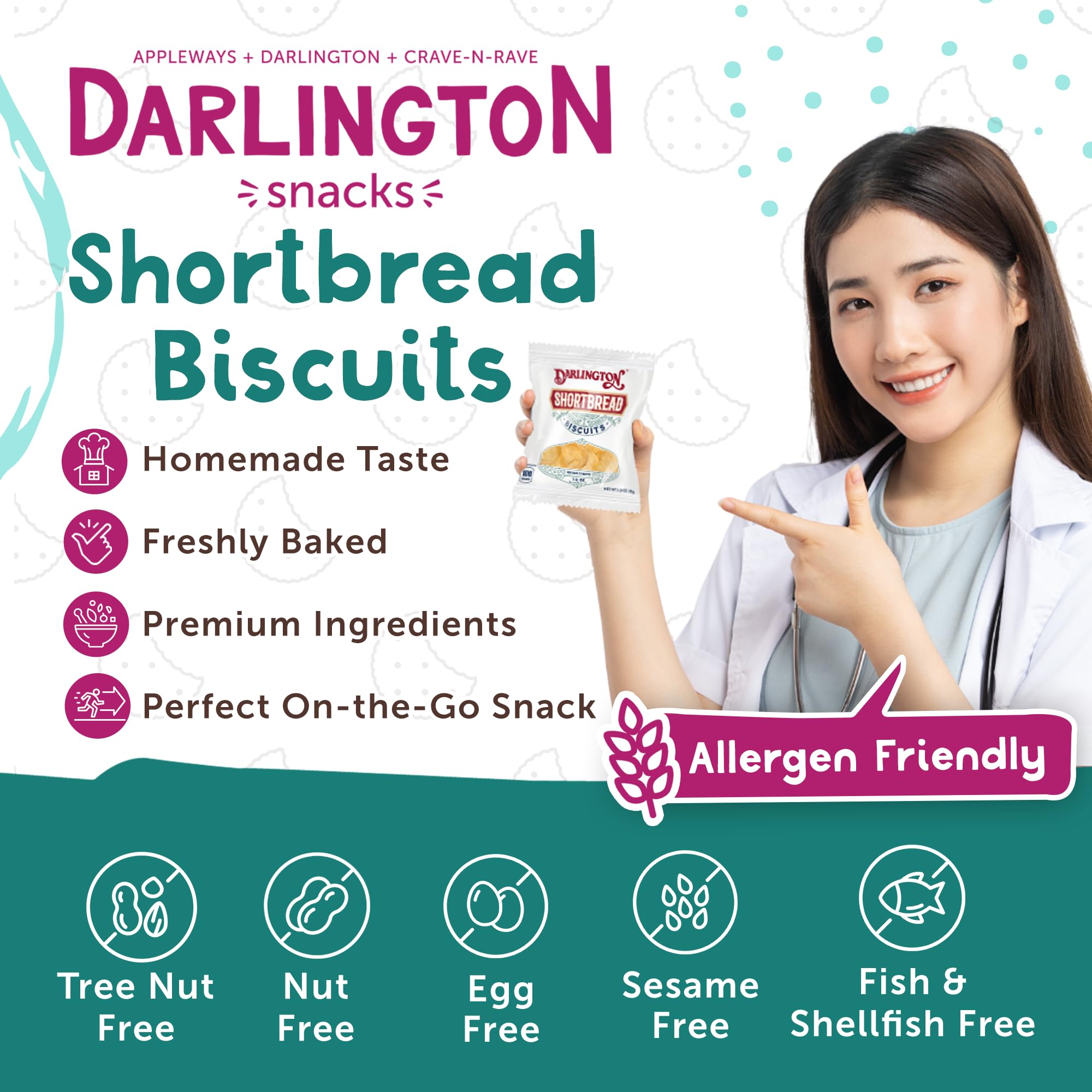 Darlington Snacks Shortbread Cookies Individually Wrapped, 1 oz, 20 Count - Shortbread Biscuit Bites, Kosher Cookie Snack Packs, Nut-Free Tea Biscuits