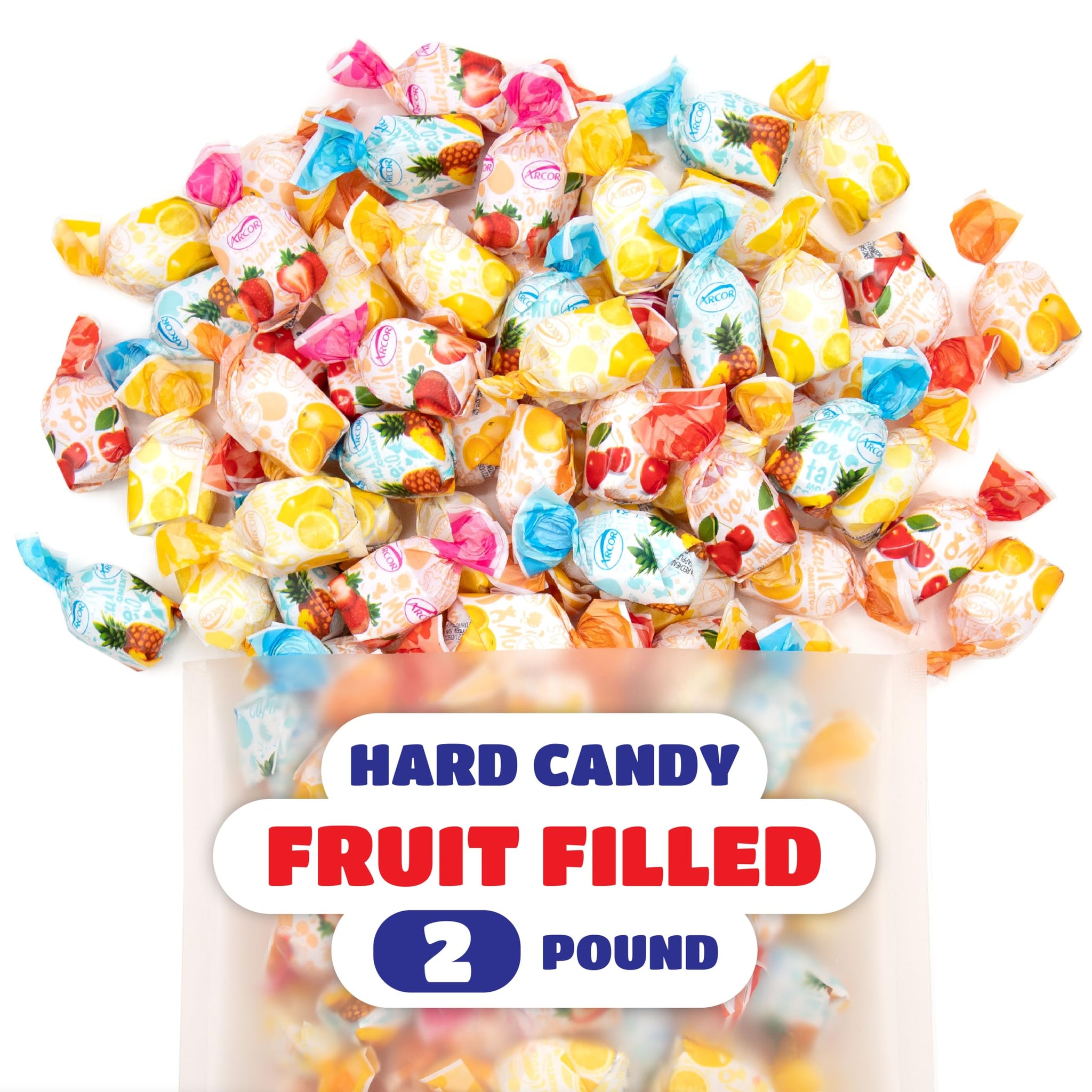 Arcor Fruit Filled Hard Candy - 2 Pound Bulk Bag - Bon Bons Candy - Individually Wrapped Assorted Fruit Candy for Office Bowls - Pineapple