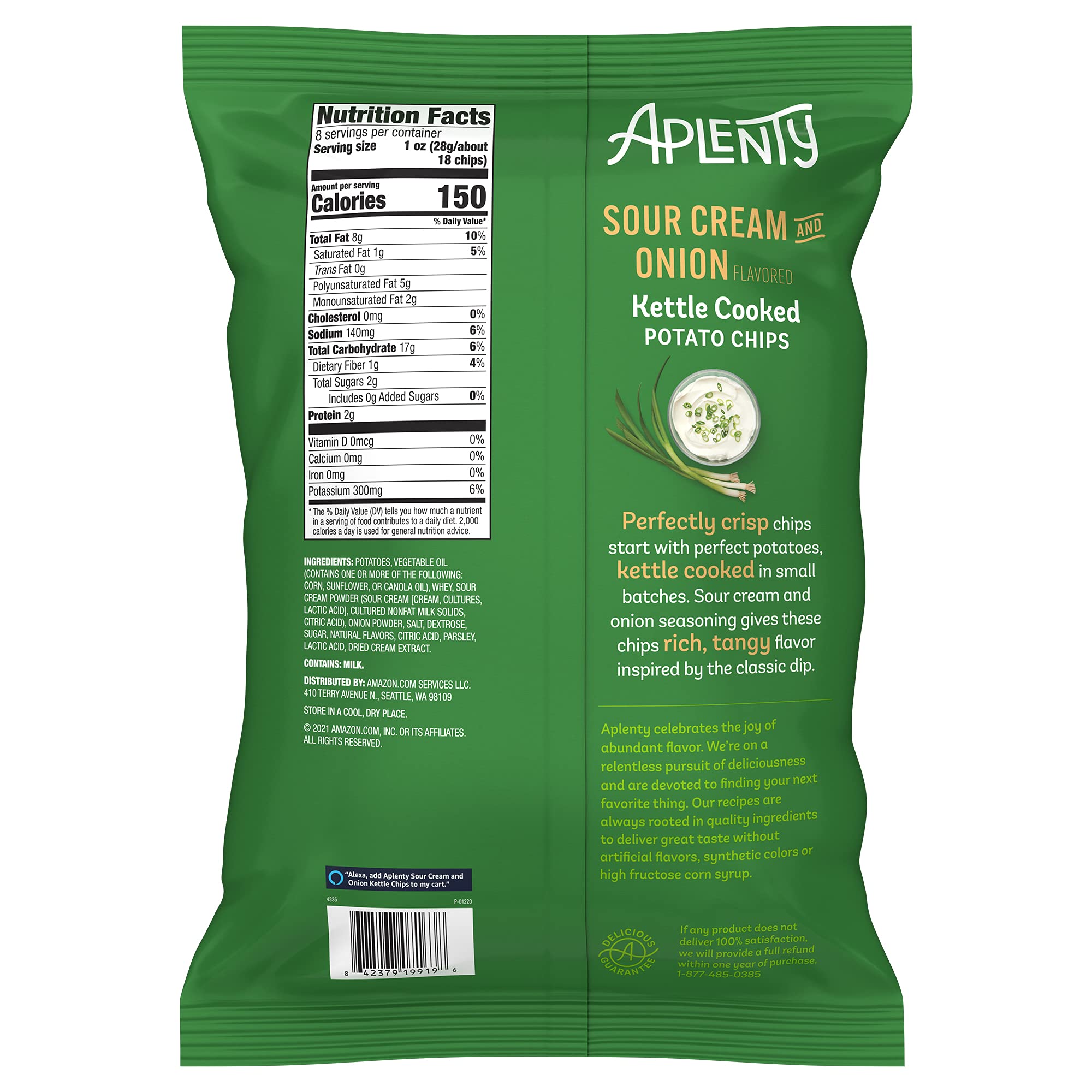 Aplenty Sour Cream and Onion Kettle Cooked Potato Chips, 8 Oz