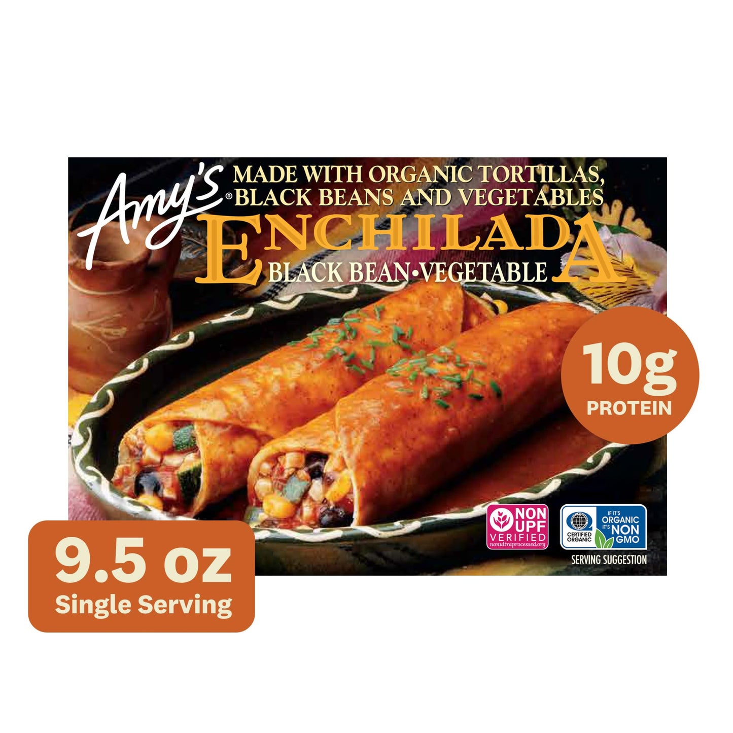 Amy's Frozen Meals, Black Bean Vegetable Enchilada, Made With Organic Corn and Black Beans, Gluten Free Microwave Meals, 9.5 Oz