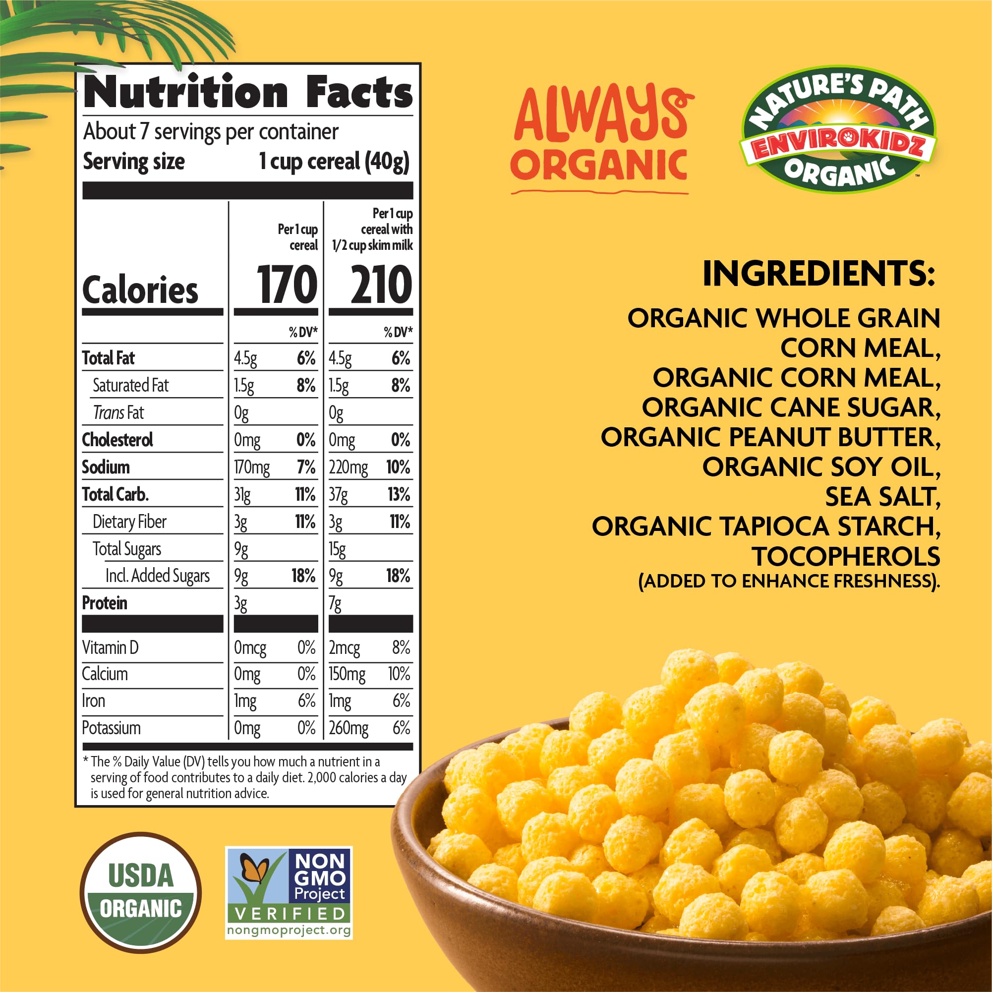 EnviroKidz Organic Panda Puffs Cereal, 10.6 oz (Pack of 1), Peanut Butter, Gluten Free, Non-GMO, by Nature's Path