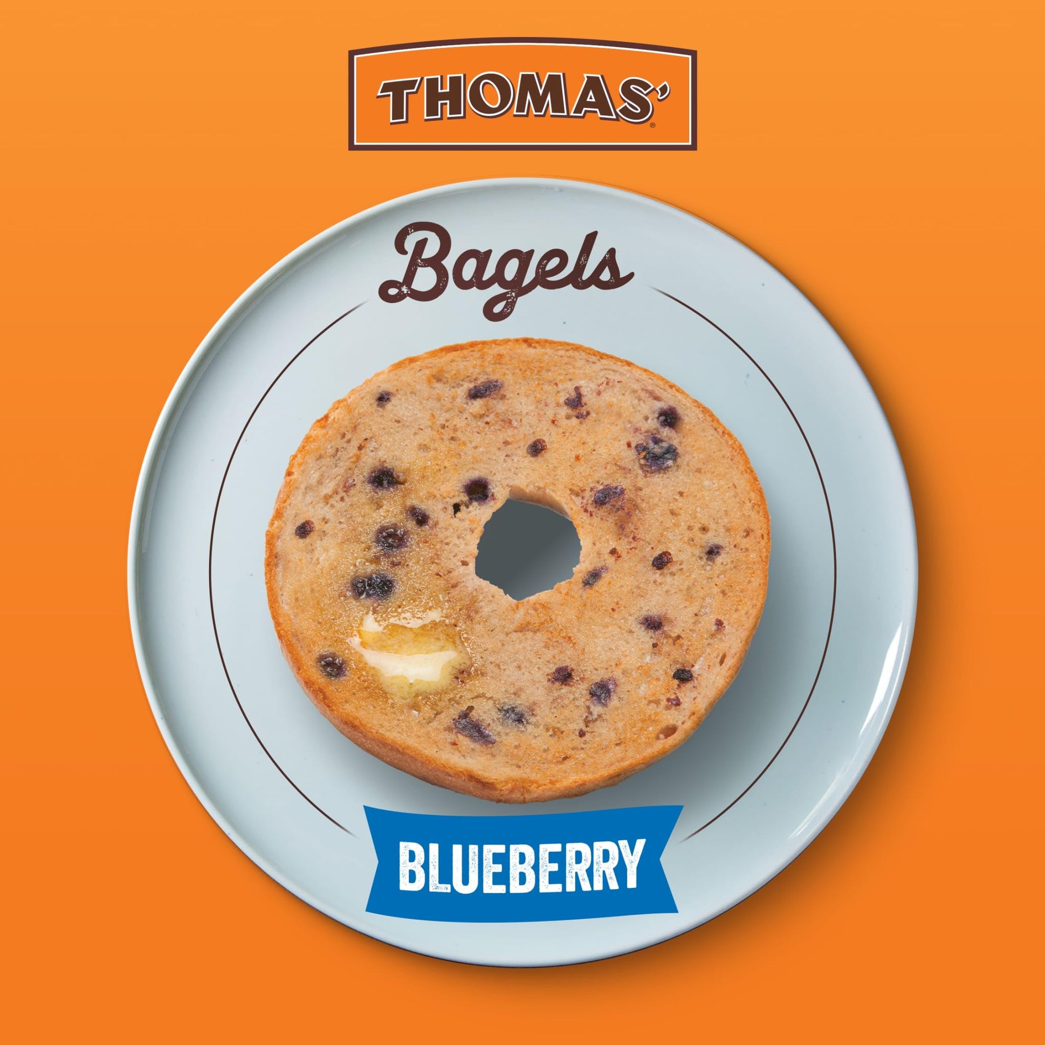 Thomas' Blueberry Bagels, 6 count, (3.0 oz each), 8g Protein, Kosher Fruit Bagels, 18 oz Bag