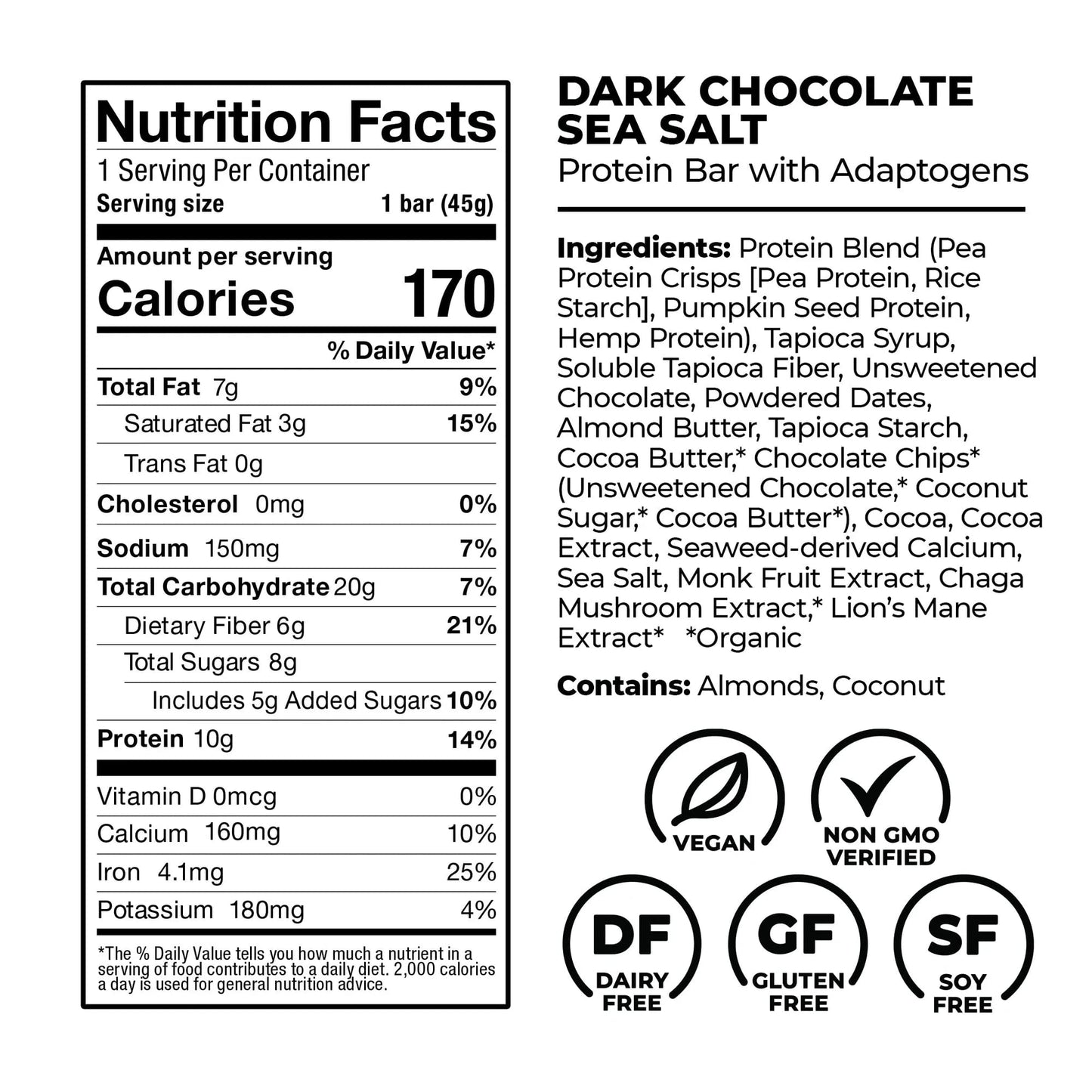 Laird Superfood Functional Protein Bars - Protein Bar but Better with Real Ingredients, Functional Mushrooms 10g Plant-Based Protein, 6g Fiber