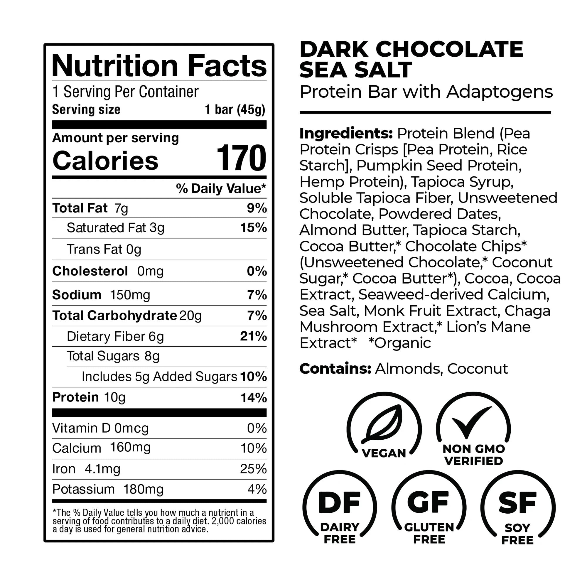 Laird Superfood Functional Protein Bars - Protein Bar but Better with Real Ingredients, Functional Mushrooms 10g Plant-Based Protein, 6g Fiber