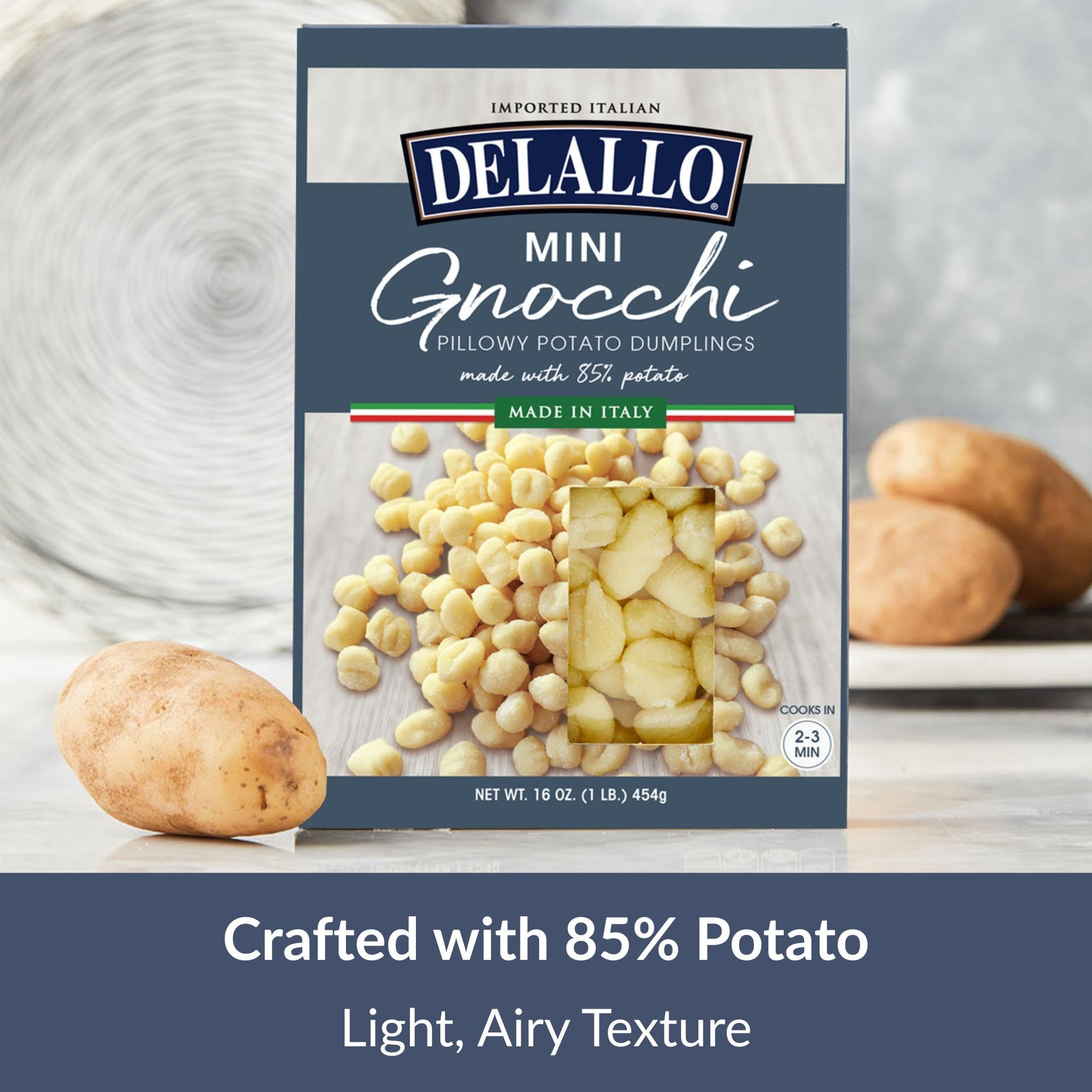 DeLallo Mini Potato Gnocchi Pasta, Made in Italy, Light and Airy Texture, Small-Sized Dumplings for Soups and Baked Dishes, Kosher, Non-GMO, 16 oz