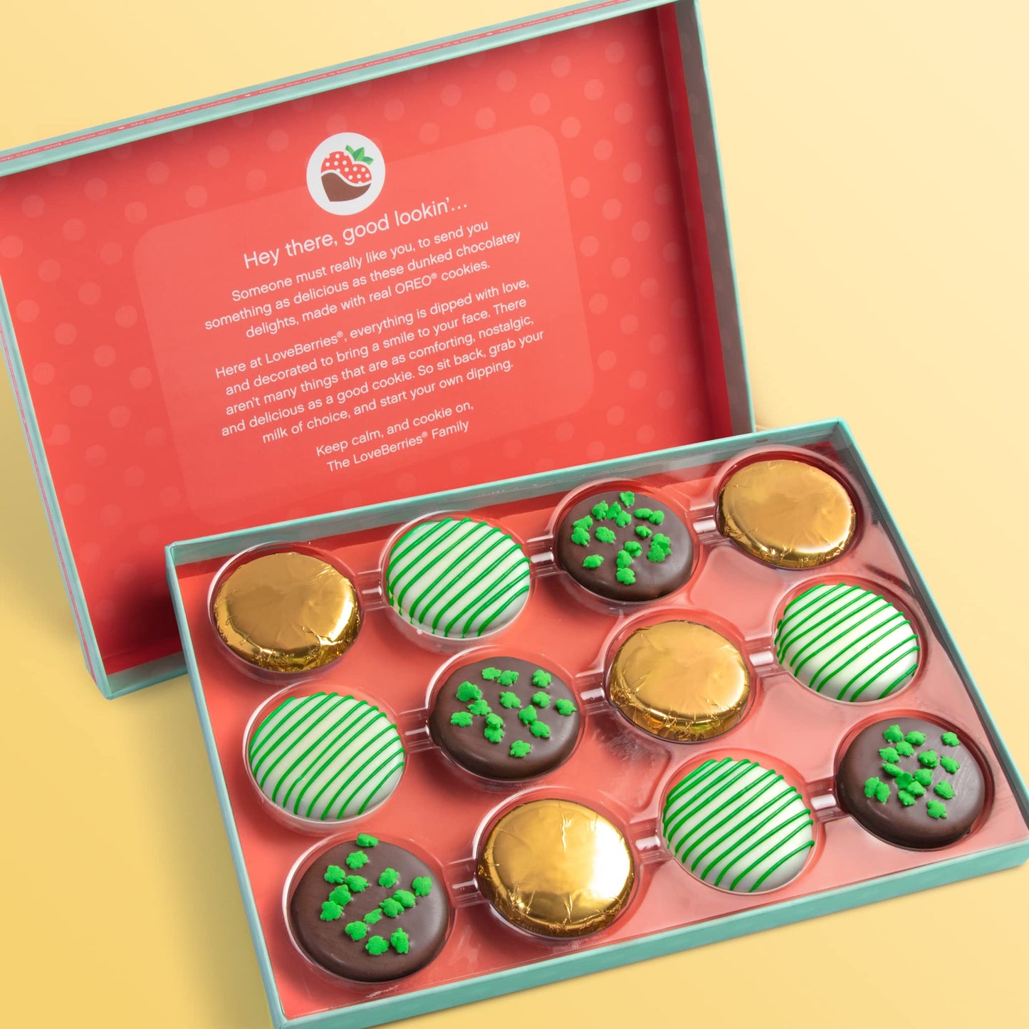 A Gift Inside St. Patrick's Day Chocolate Covered Sandwich Cookies Gift Box by Love Berries