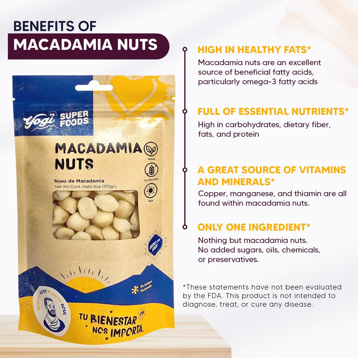 Yogi Super Foods Macadamia Nuts, Raw Nuts, Unsalted Nuts, Keto Macadamia Nuts Unsalted, Raw Macadamia Nuts for Baking, Snacking, Vegan, Keto-Friendly