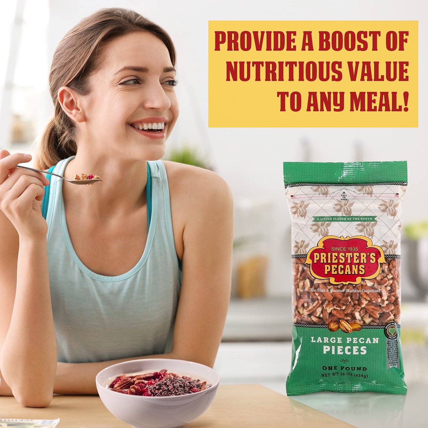 PRIESTER'S Large Raw Pecan Pieces - Natural Shelled Pecans Grown in the USA - Unsalted Pecans for Snacking and Baking - Tight Resealable Bag