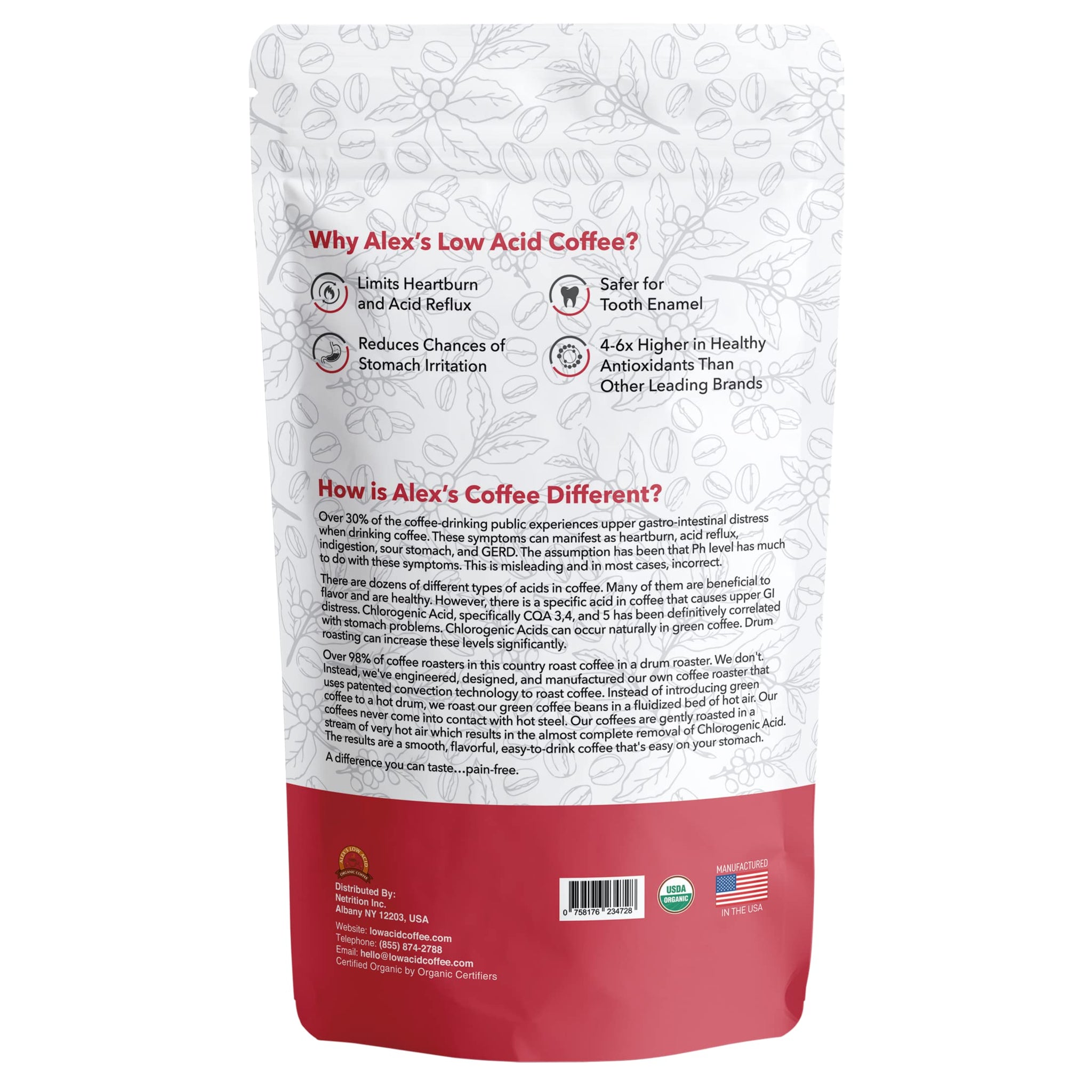 Alex's Low Acid Organic Coffee 12oz Bag - Whole Bean Decaf (Pack of 1)