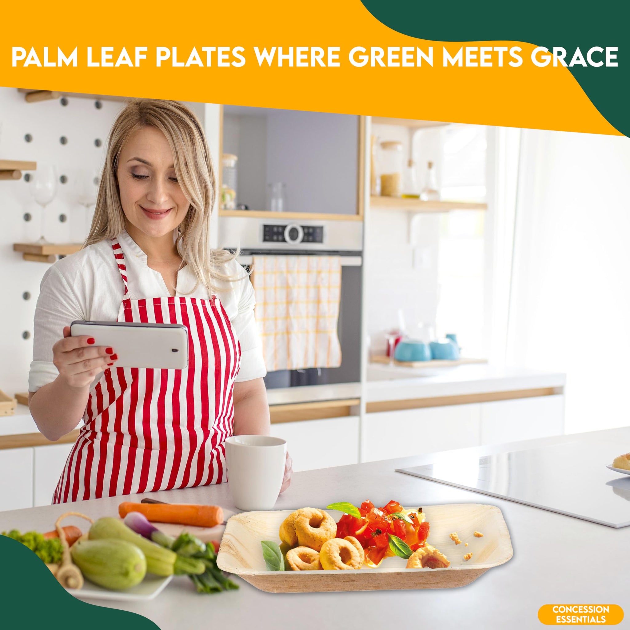 Concession Essentials Palm Leaf Rectangular Modern Plates (25 Count) - Disposable, Compostable & Biodegradable (9" x 6")