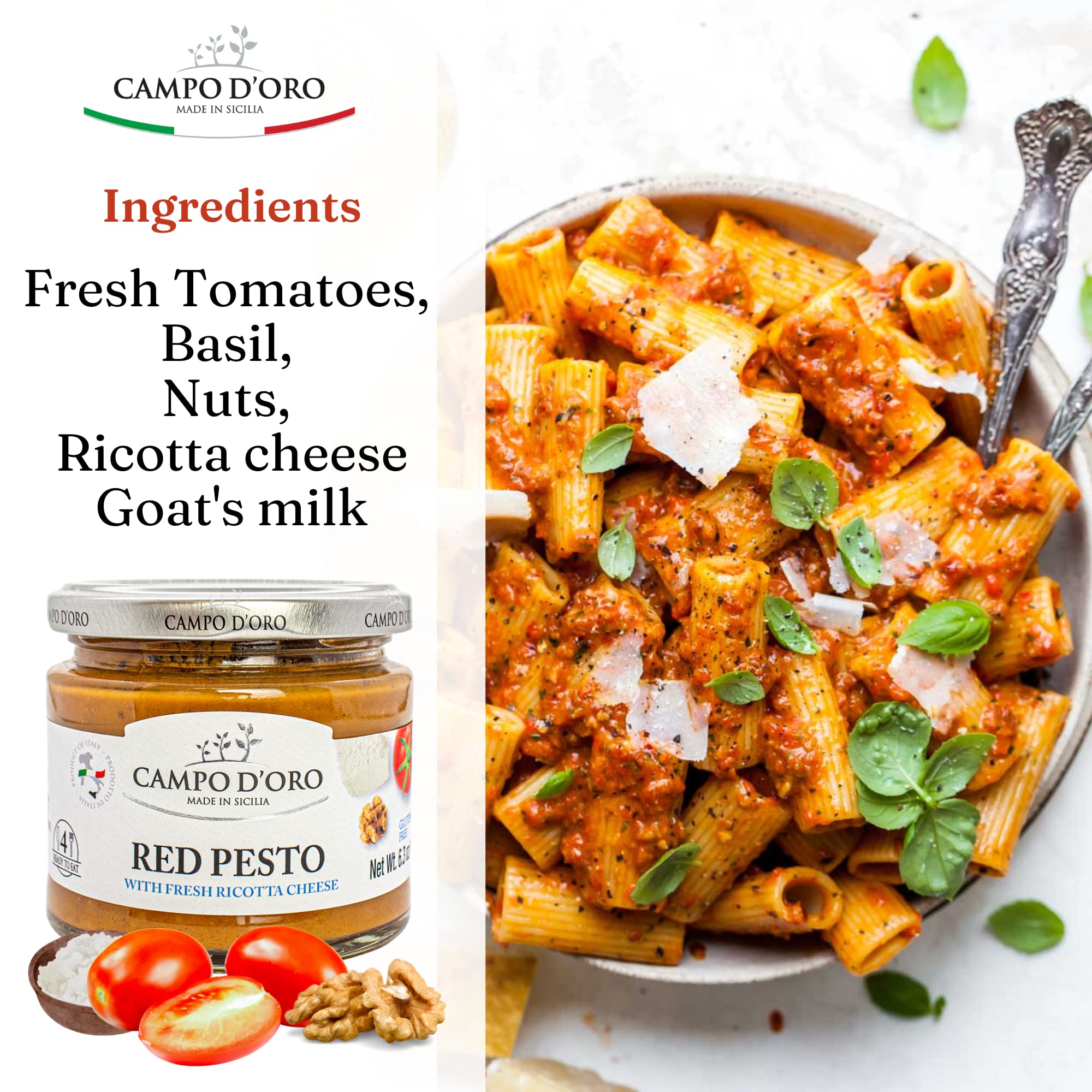 CAMPO D'ORO - Red Pesto Sauce with Fresh Ricotta Cheese 6.35 oz (180g)