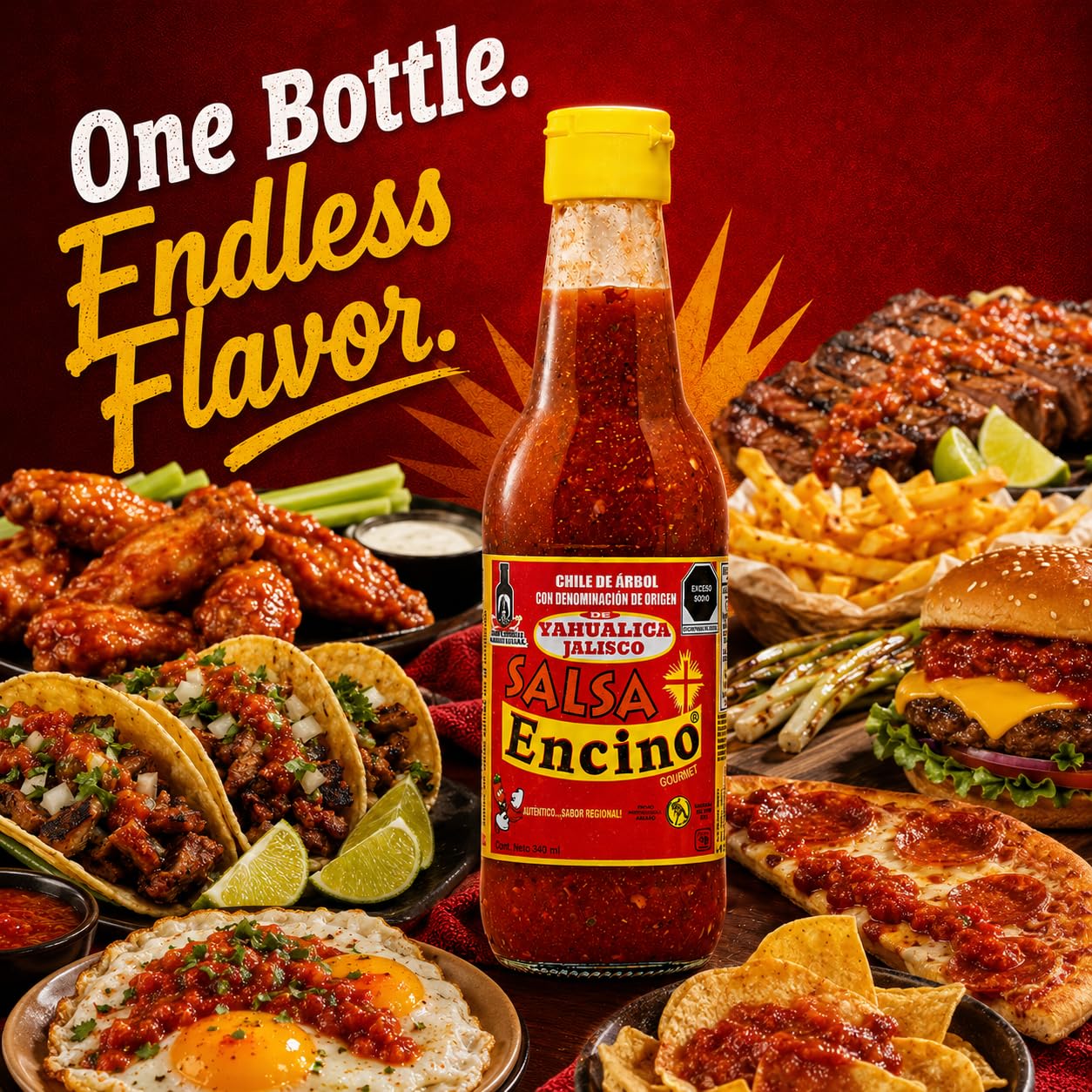 Salsa Encino Chile de Árbol Hot Sauce, Authentic Mexican Hot Sauce from Yahualica Jalisco, Stone-Ground & Naturally Fermented, Bold Heat for Wings