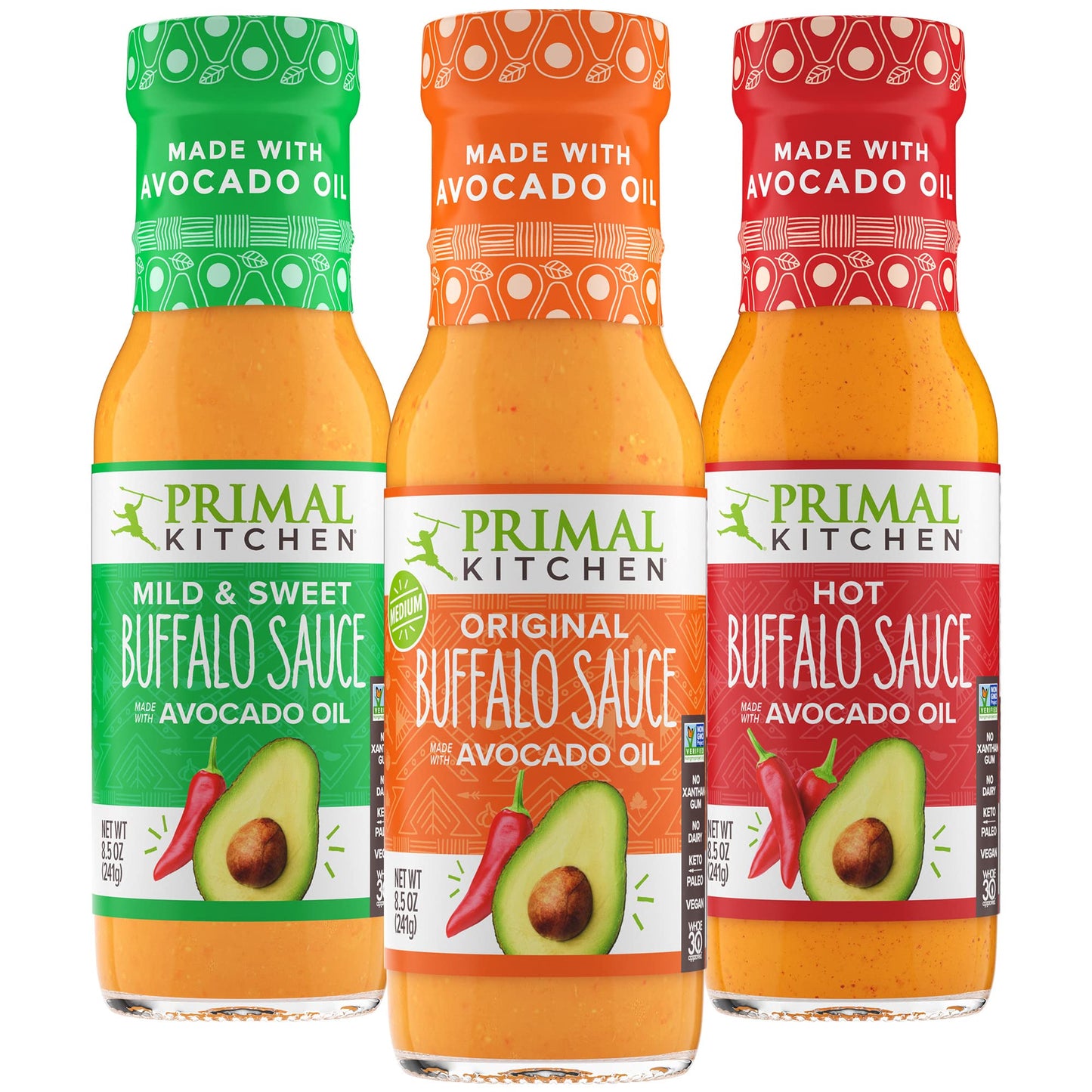Primal Kitchen No-Dairy Buffalo Sauce Variety 3-Pack, Made with Real Ingredients Like Avocado Oil and No Cane Sugar or Corn Syrup, Includes 1