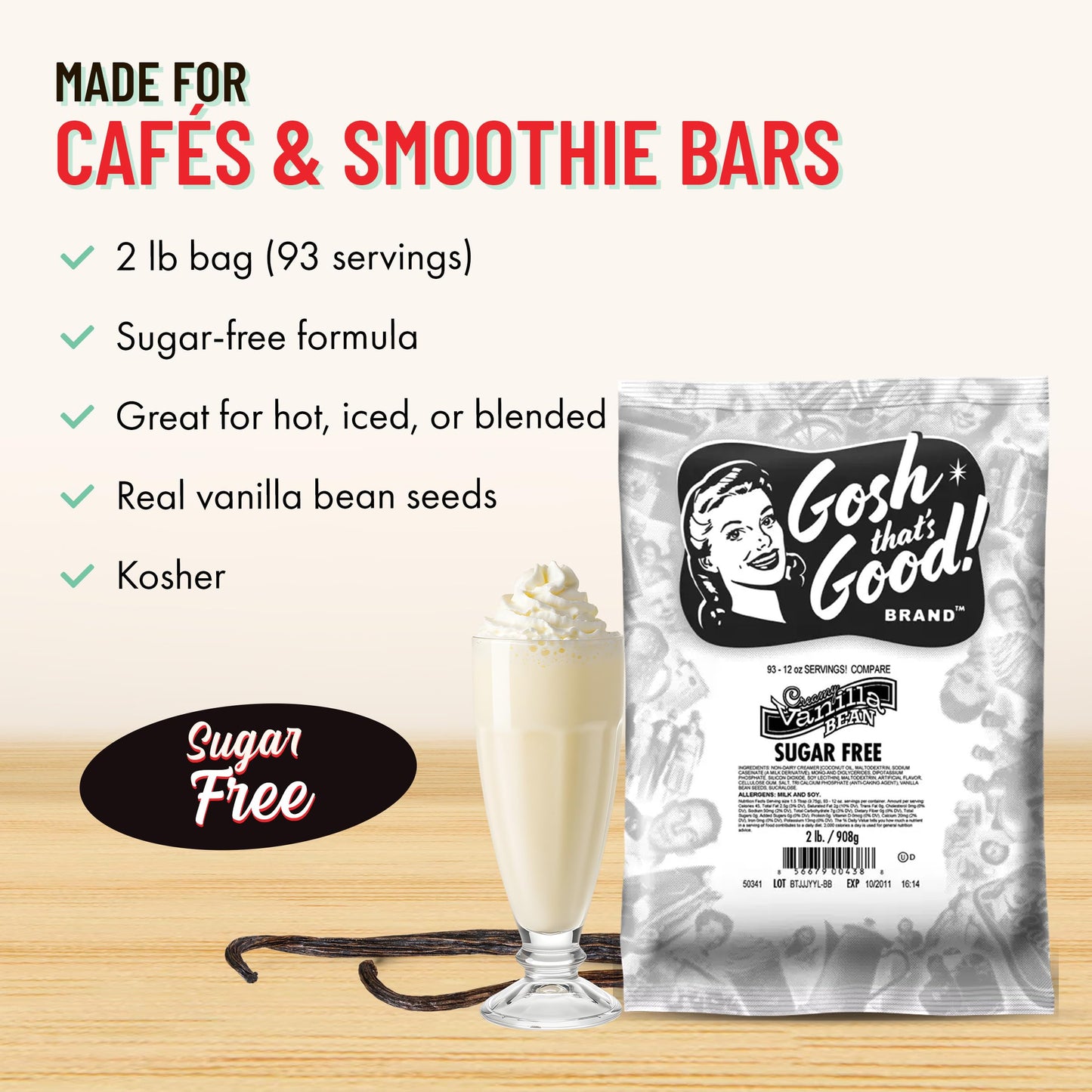 Gosh That’s Good! Sugar-Free Creamy Vanilla Bean Flavor - 2 lb -Low-Calorie, Lactose-Free