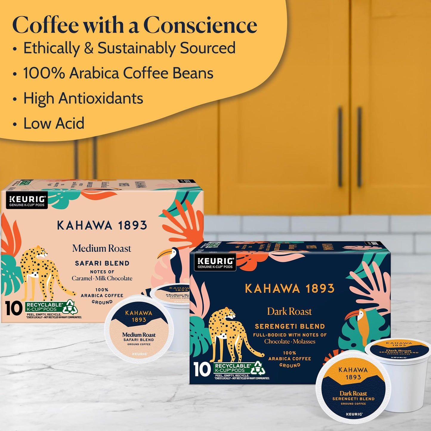 Kahawa 1893 Variety Pack Coffee K-Cup Pods - Safari & Serengeti Blend (40 Count) - As Seen on Shark Tank, 1 Box Medium Roast + 1 Box Dark Roast