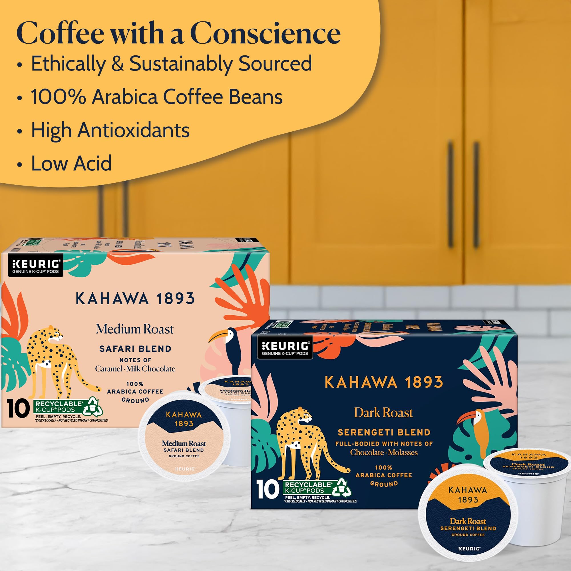 Kahawa 1893 Variety Pack Coffee K-Cup Pods - Safari & Serengeti Blend (40 Count) - As Seen on Shark Tank, 1 Box Medium Roast + 1 Box Dark Roast