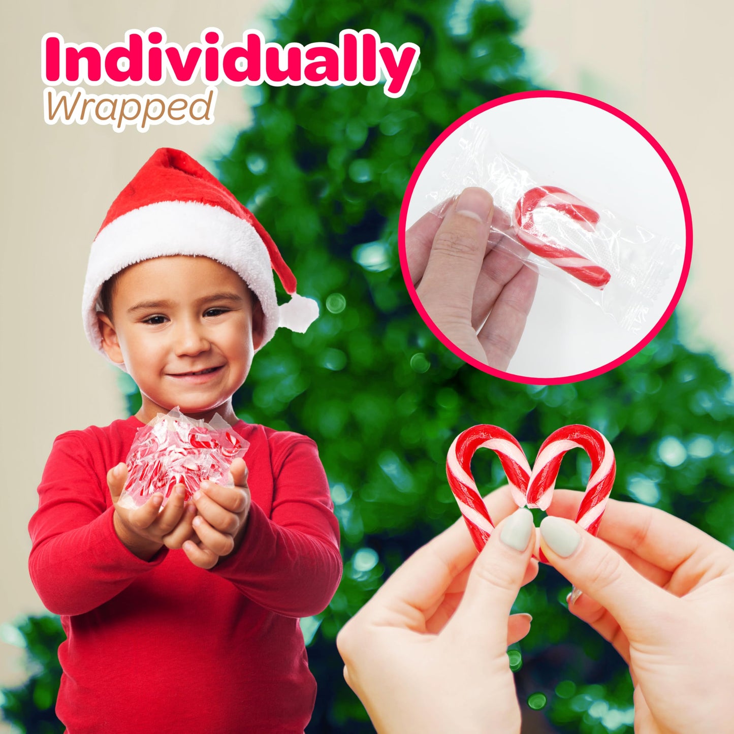 4E's Novelty 50 Pack Mini Candy Canes Bulk - Individually Wrapped, 2-Inch Mini Candy Canes, Classic Peppermint Flavor, for Christmas Treats