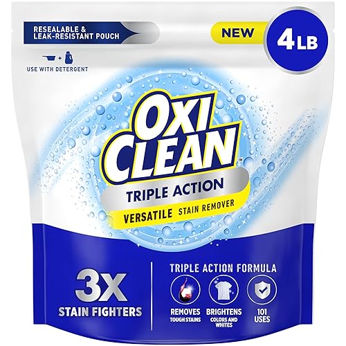 OxiClean Triple Action Versatile Stain Remover Powder, Use with Detergent, Removes Tough Stains like Grease, Blood and Grass, Brightens Colors