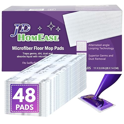 JD HOMEASE 48 Pack Premium Microfiber Replacement Pads for Swiffer WetJet - Super Absorbent, Lint-Free, Durable-11"x5.5", Perfect Fit Swiffer WetJet
