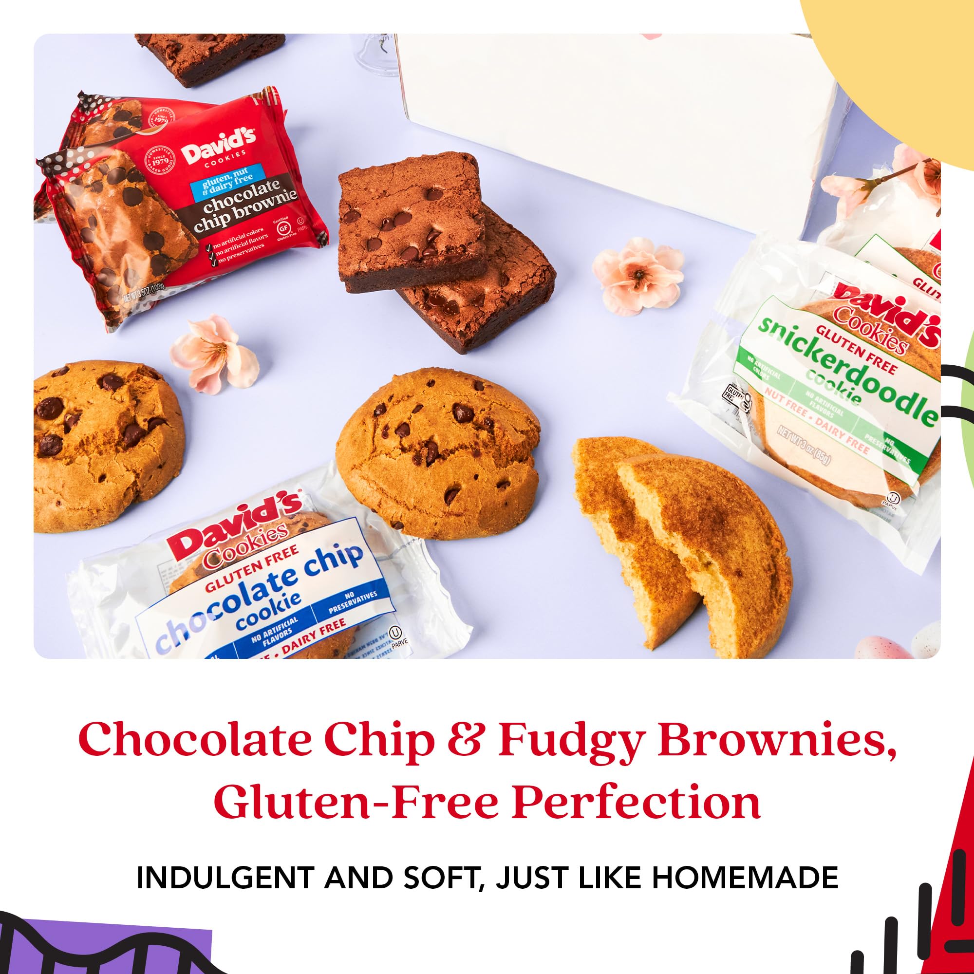 David’s Cookies Gluten-Free Cookies & Brownies in Sweet Sampler Tin - Freshly Baked Classic Chocolate Chip Cookies & Fudgy Brownies - Gourmet Bakery