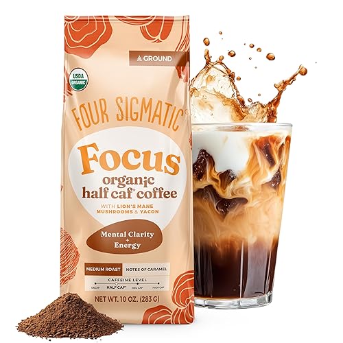 FOUR SIGMATIC Organic Focus Half Caf Ground Coffee, 10 OZ