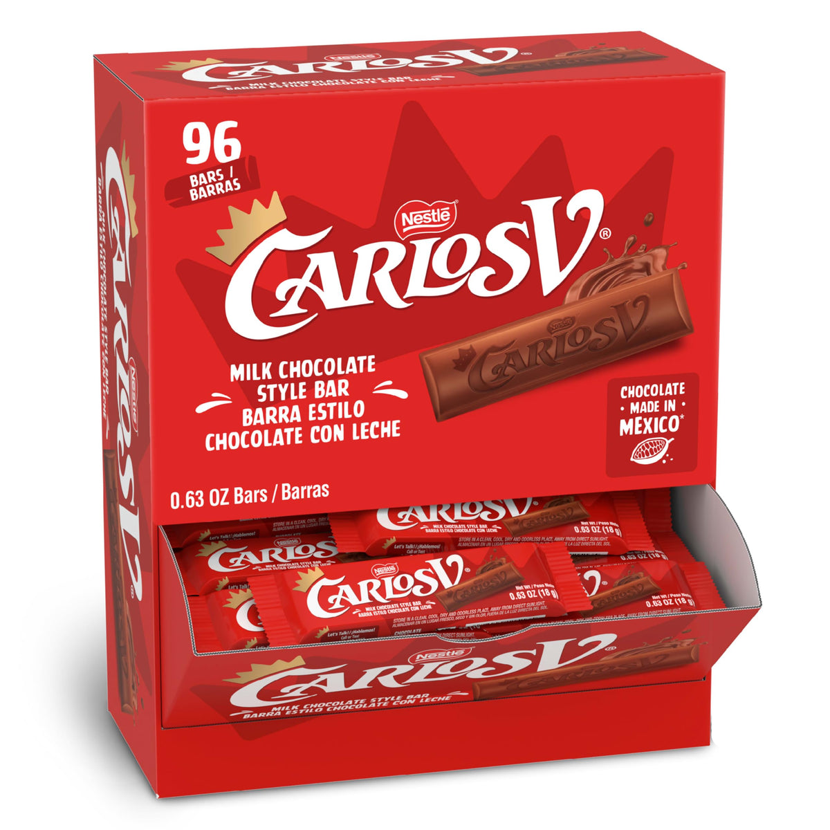 Carlos V Milk Chocolate Style Full-Size Mexican Candy Bar - 96 Count, 0.63 Oz