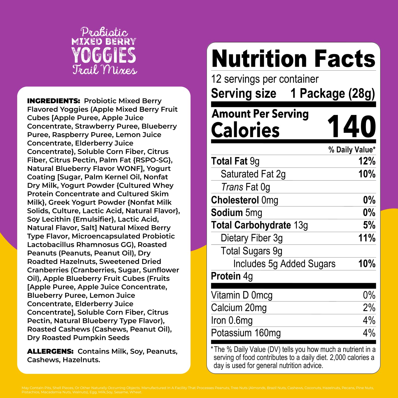Nature's Garden Probiotic Yoggies Trail Mix Multipack, 24oz (Lemonberry 12x1oz + Mixed Berry 12x1oz) - Yogurt Covered Fruit & Nut Snack for Adults