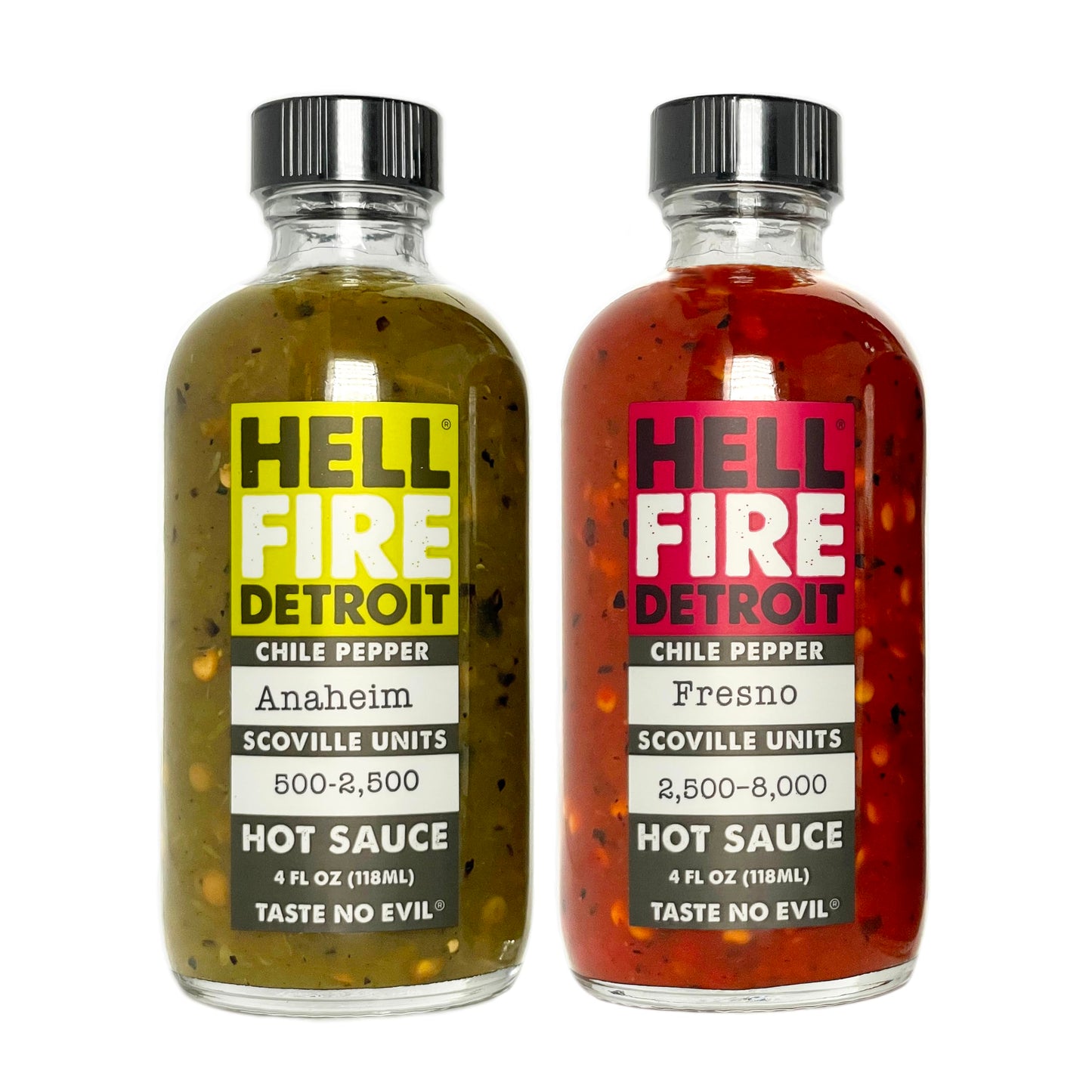 Hell Fire Detroit Hot Box #3 Gift Box (Mild & Medium), Crafted with Fresh, Fire-Roasted Anaheim and Fresno Chile Peppers, All-Natural, Vegan