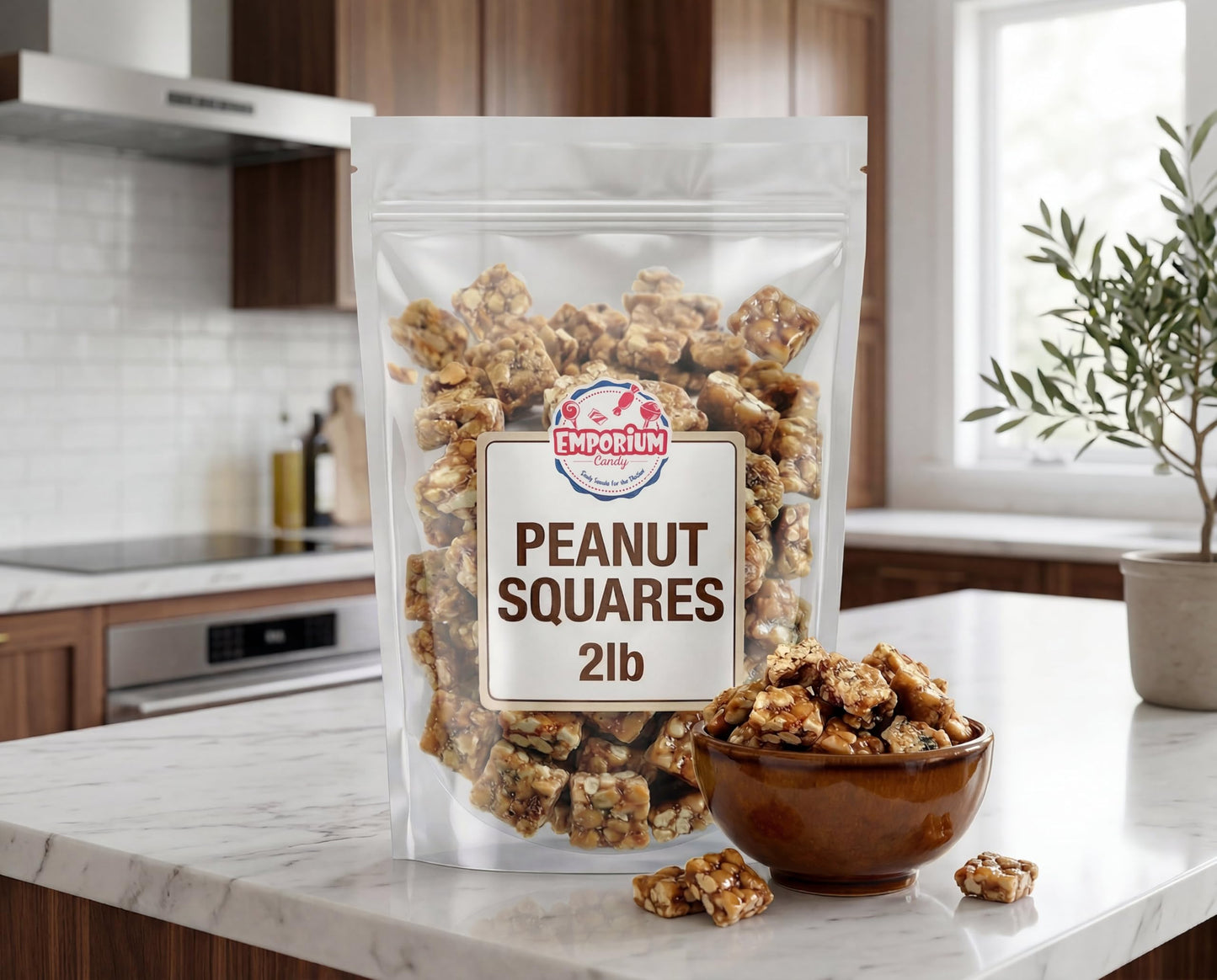 Peanut Squares - 2 lbs of Fresh Sweet Crunchy Delicious Roasted Bite Size Snack