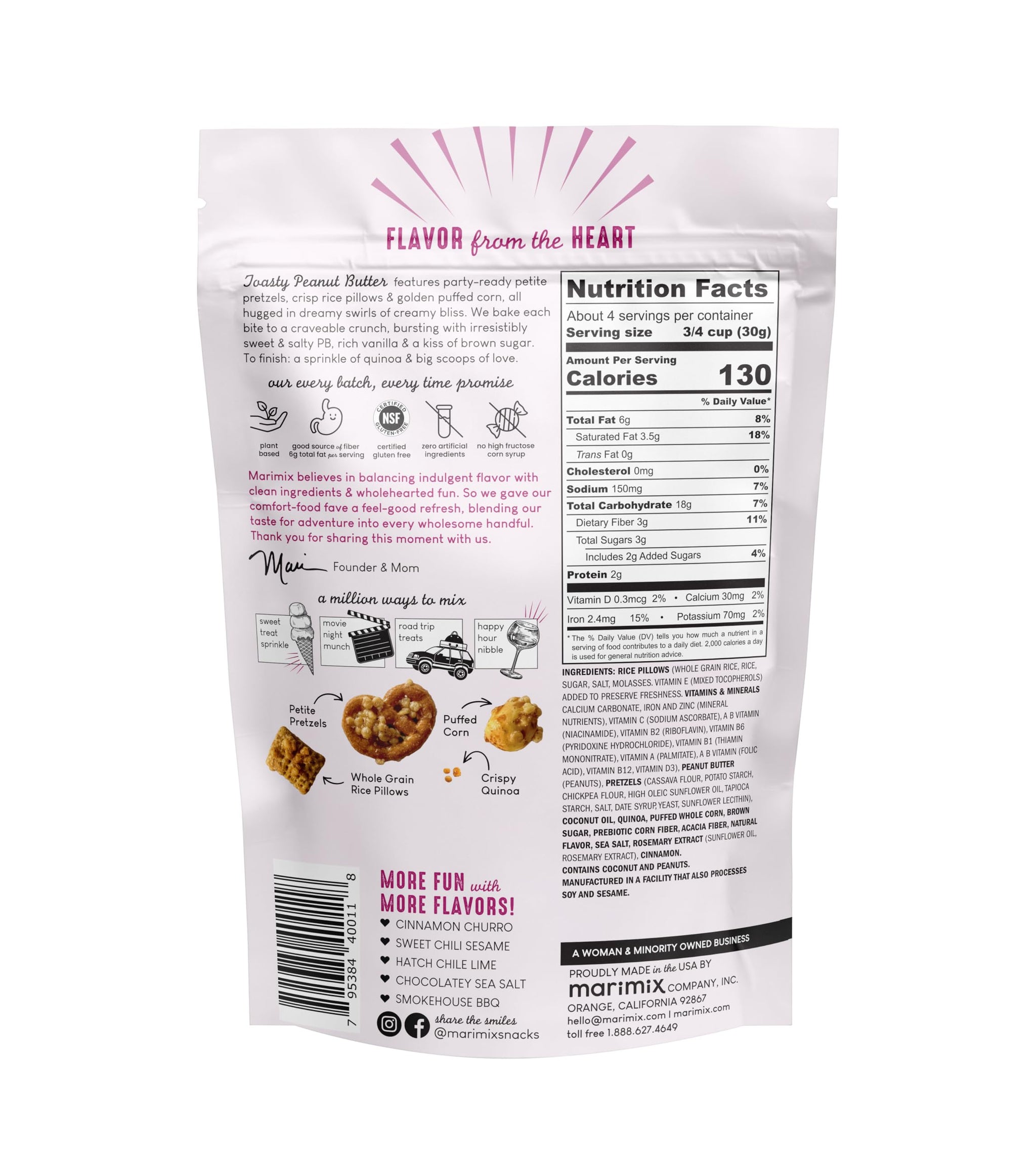 Marimix Snack Mix | Toasty Peanut Butter | Crunch Baked Sweet & Salty Savory Plant Based Naturally Gluten Free Whole Grain Fiber Charcuterie Pretzel
